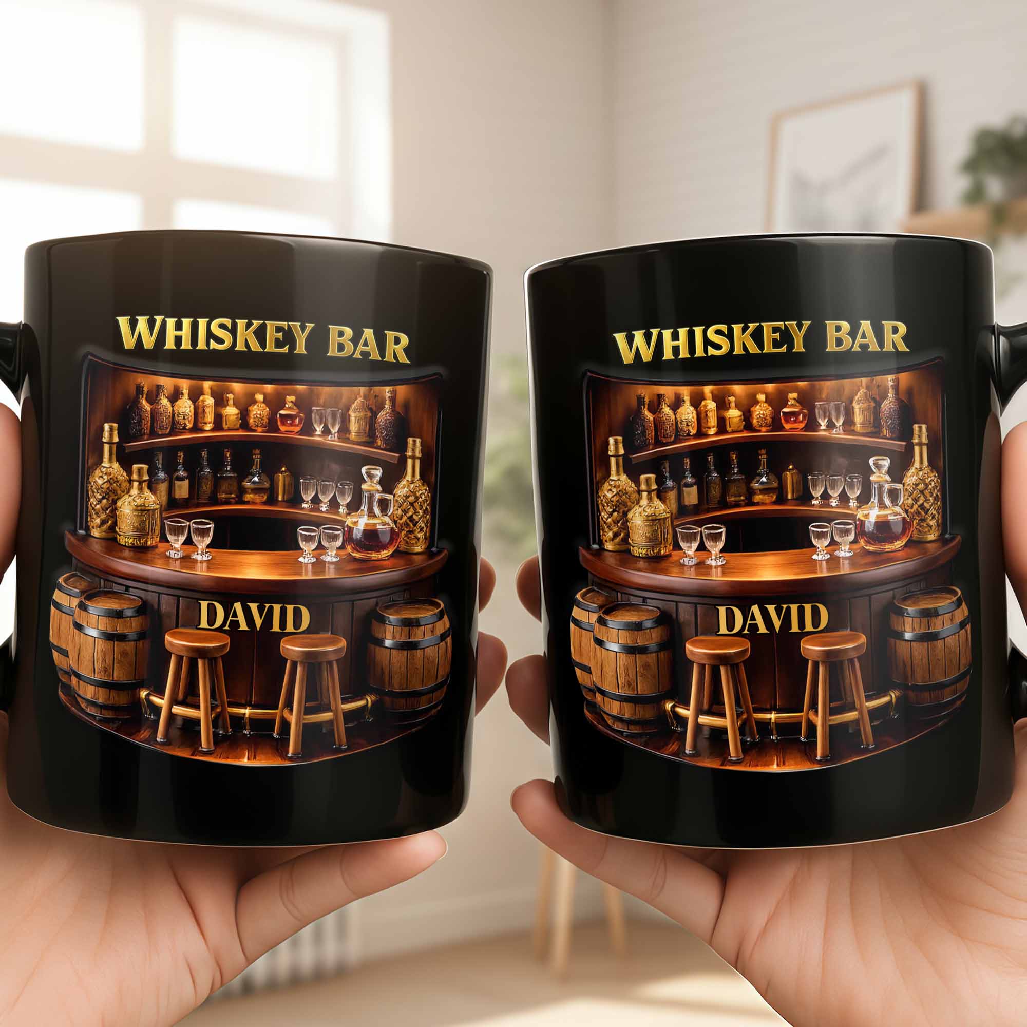 [Flash Deals] Bojjiartist Personalized Whiskey Bar 3d Effect Coffee Mug – Custom Name Bourbon Lover Gift, Miniature Tavern Bar Scene Cup, Masculine Speakeasy Aesthetic Mug