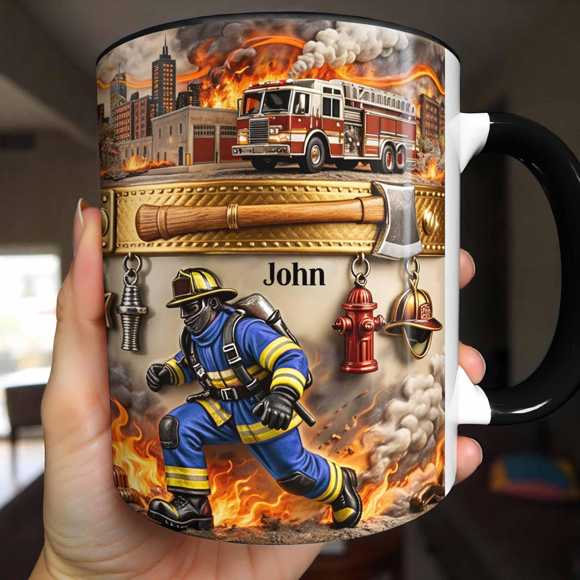 [Flash Deals] Bojiartist Personalized Firefighter Mug - Custom Name Fireman Coffee Cup, Fire Truck Hero Gift, Unique Gift For Brave Firefighter​