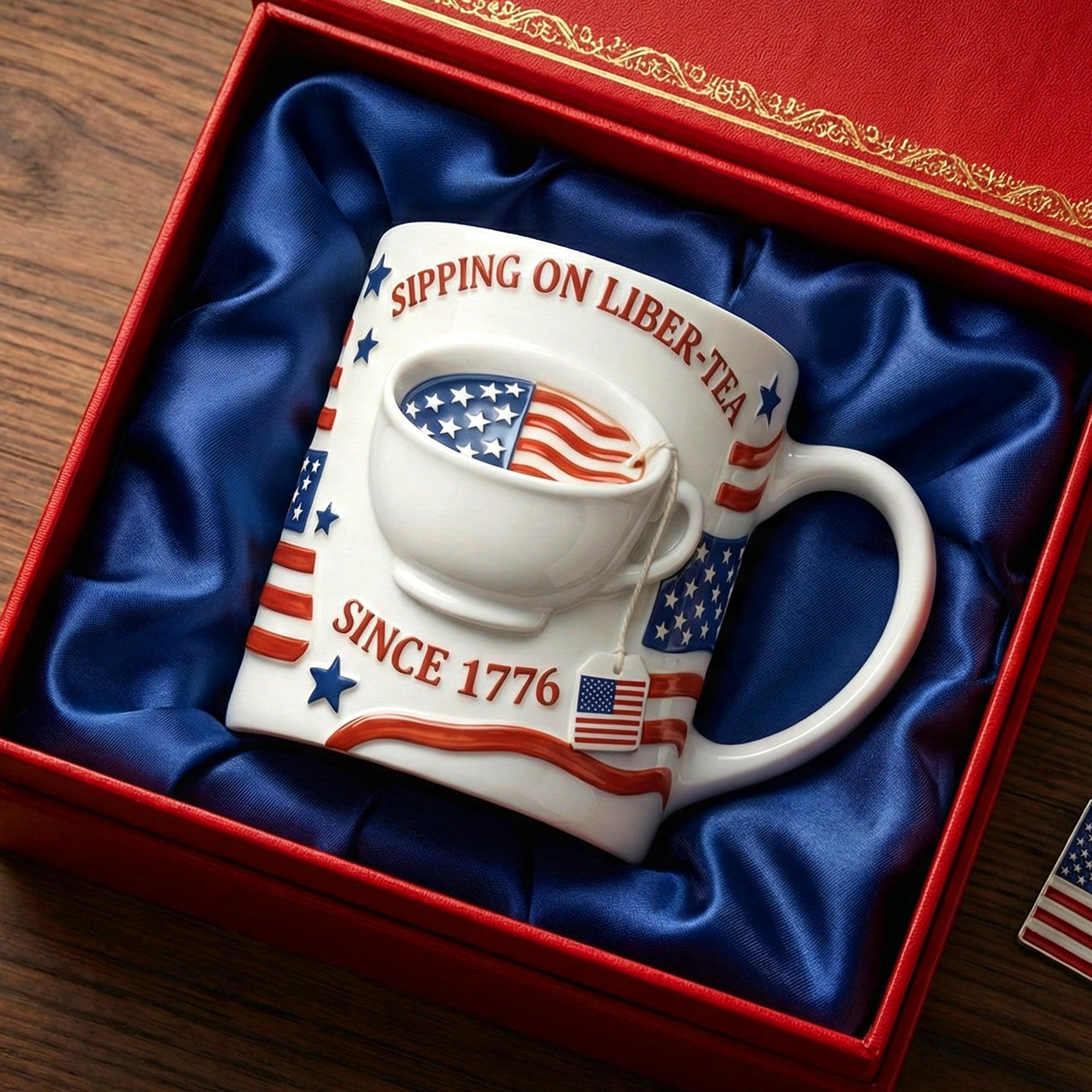 Personalized Sippin' On Liber-Tea Mug, Custom Name Patriotic Coffee Cup, Since 1776, 250th Usa Anniversary Gift, 3d Inflated Effect Print 2d Mug, Unique Gift