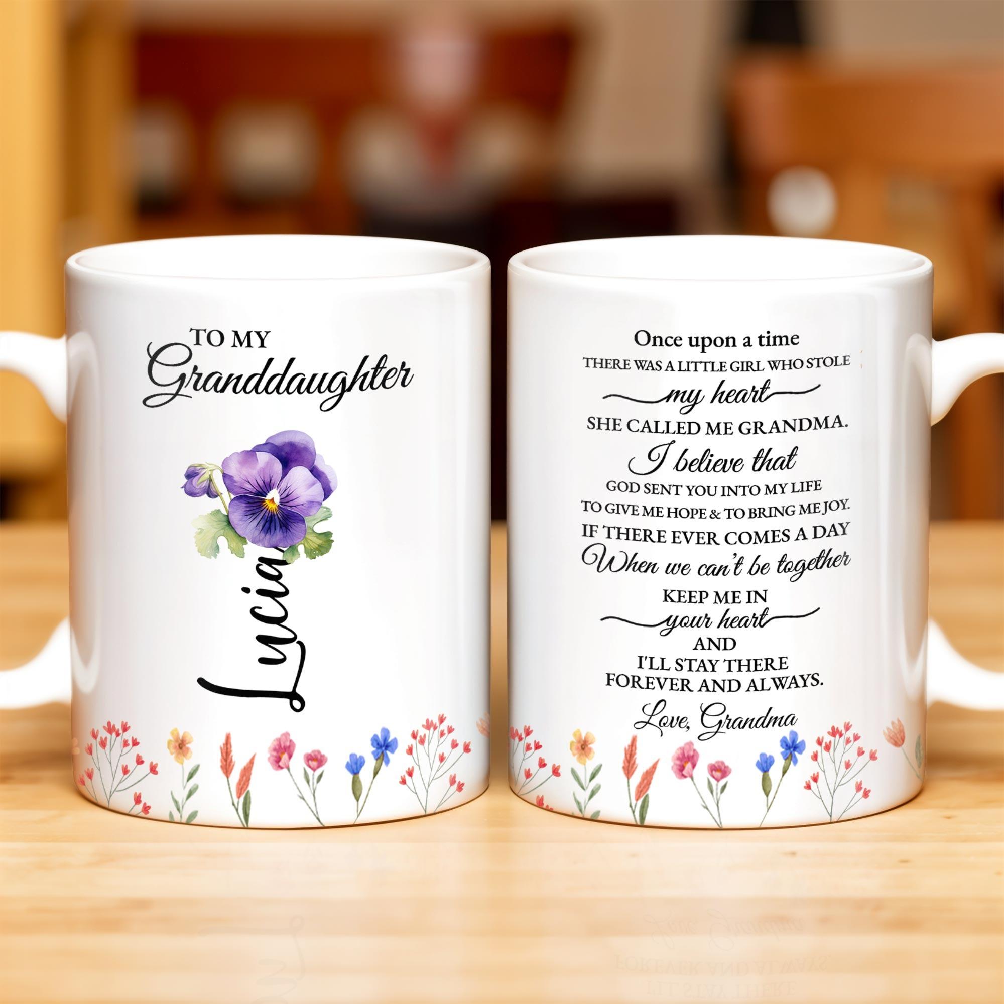 Personalized Granddaughter Floral Coffee Mug, Custom Name To My Granddaughter Gift, Sentimental Grandma To Granddaughter Mug, Birth Month Flower Ceramic Cup