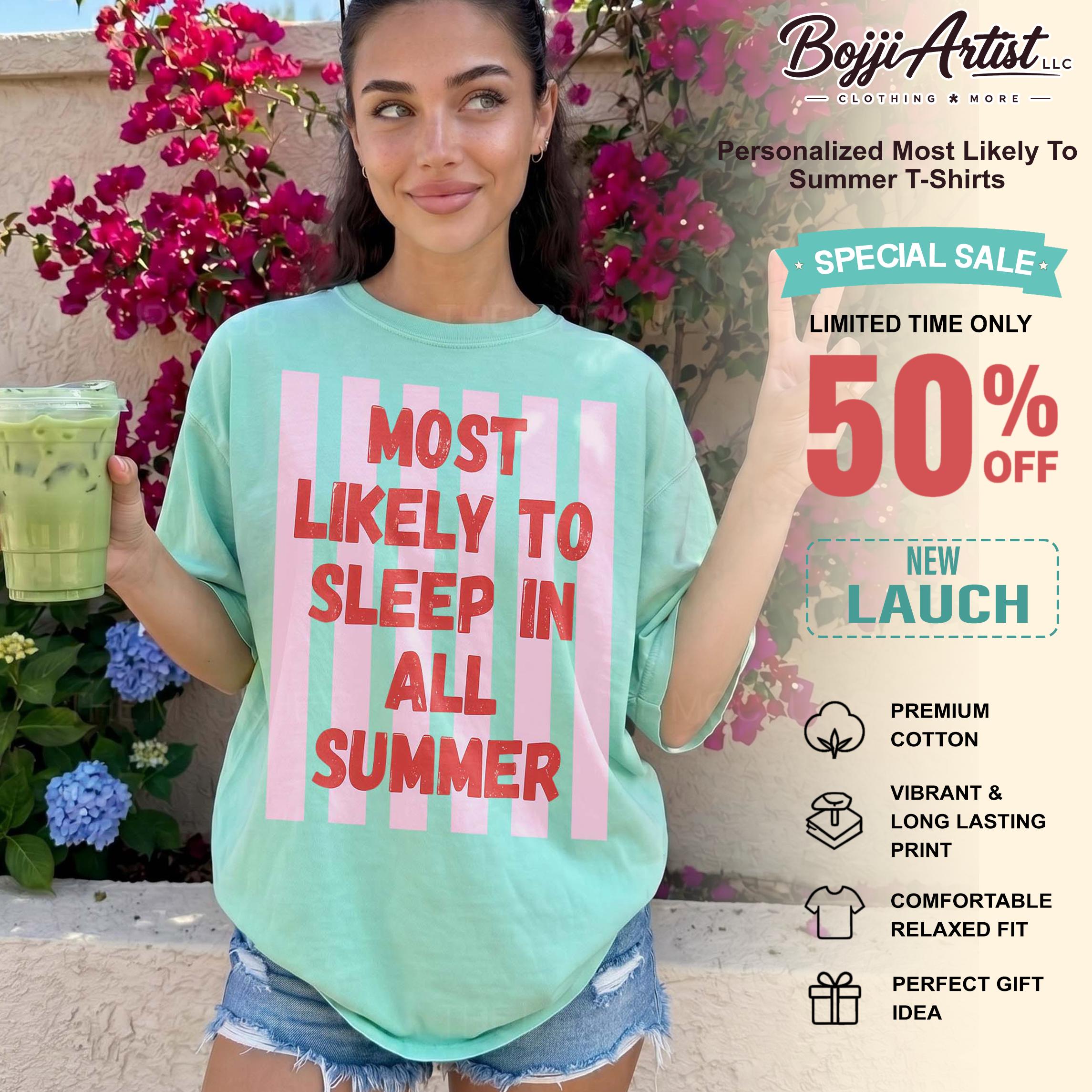 Bojjiartist Personalized Most Likely To Summer T-Shirts, Custom Last Day Of School Teacher Tee, Custom Text Graphic Tee, Unique Gift For Teens, Matching Teacher Team Outfit