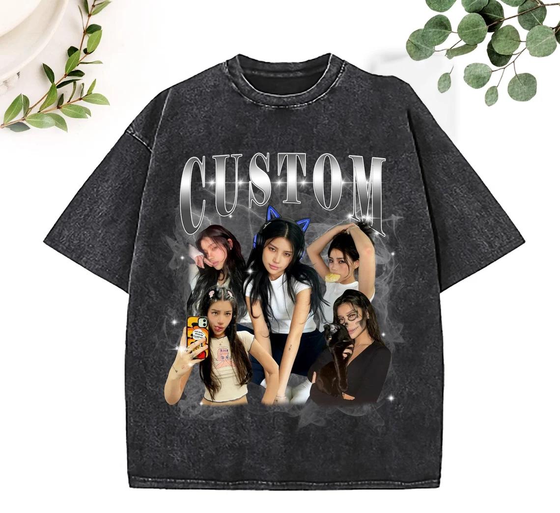 Custom Bootleg T-Shirt, Y2k Chrome Graphic Tee, Personalized Your Picture 90s Rap Tee, Custom Photo Collage Shirt, Vintage Gift For Girlfriend Shirt, Retro Streetwear Top