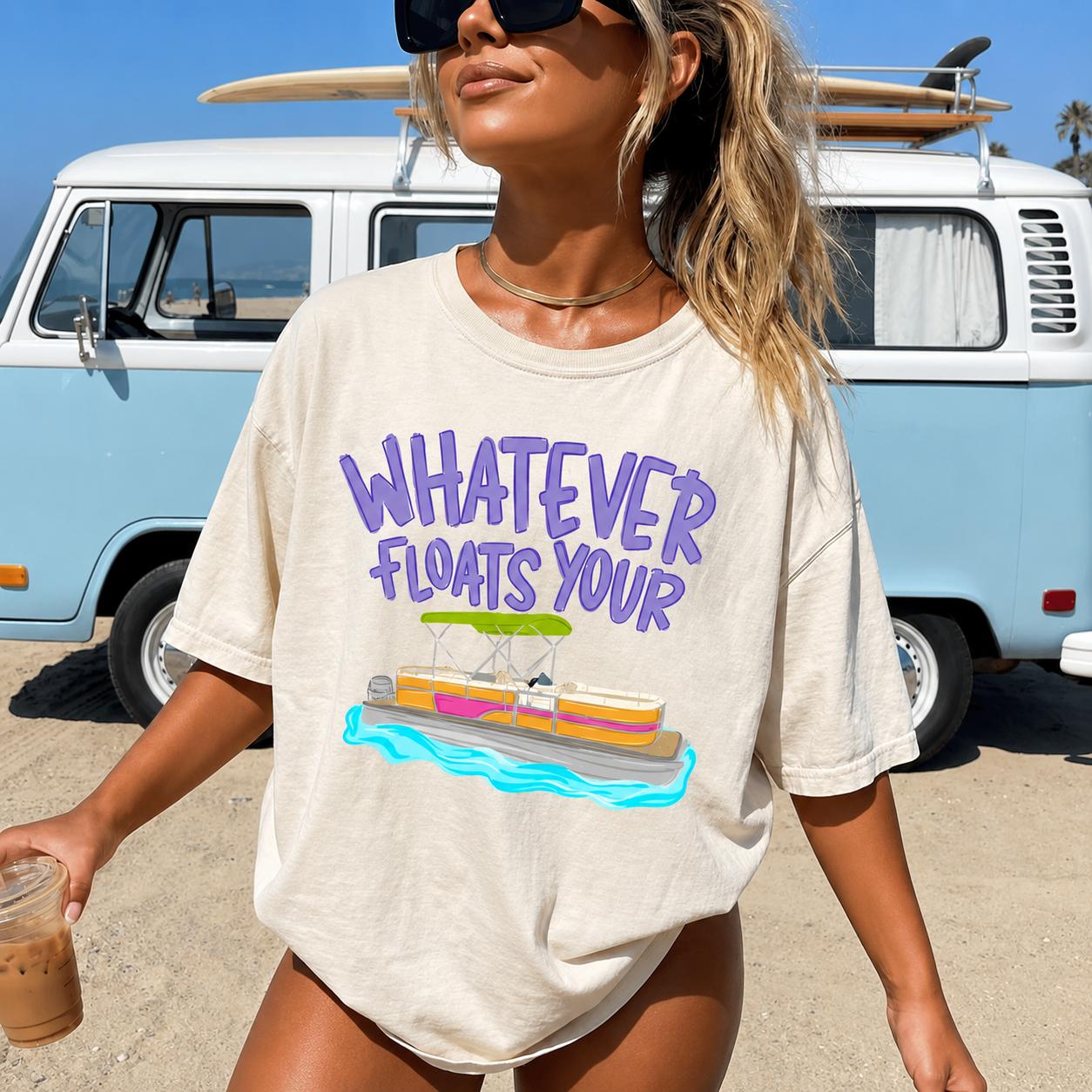 Whatever Floats Your Boat Shirt Funny Pontoon Boat Graphic Tee Lake Life Summer Vacation T Shirt Boating Lover Gift For Women