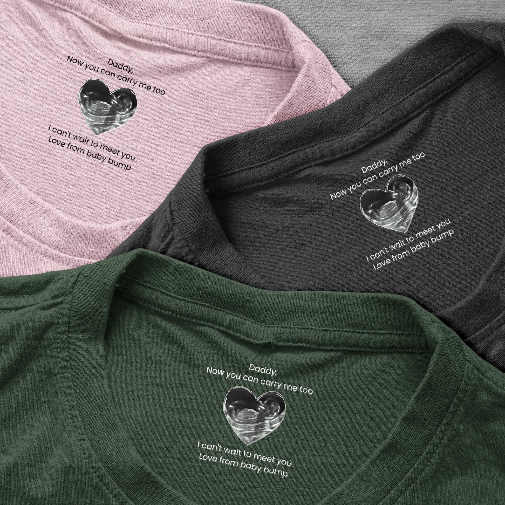 Custom Ultrasound Keepsake Inside Neck Print T-Shirt, Father'S Day Gift For New Dad, Pregnancy Announcement Tee, Baby Bump Message