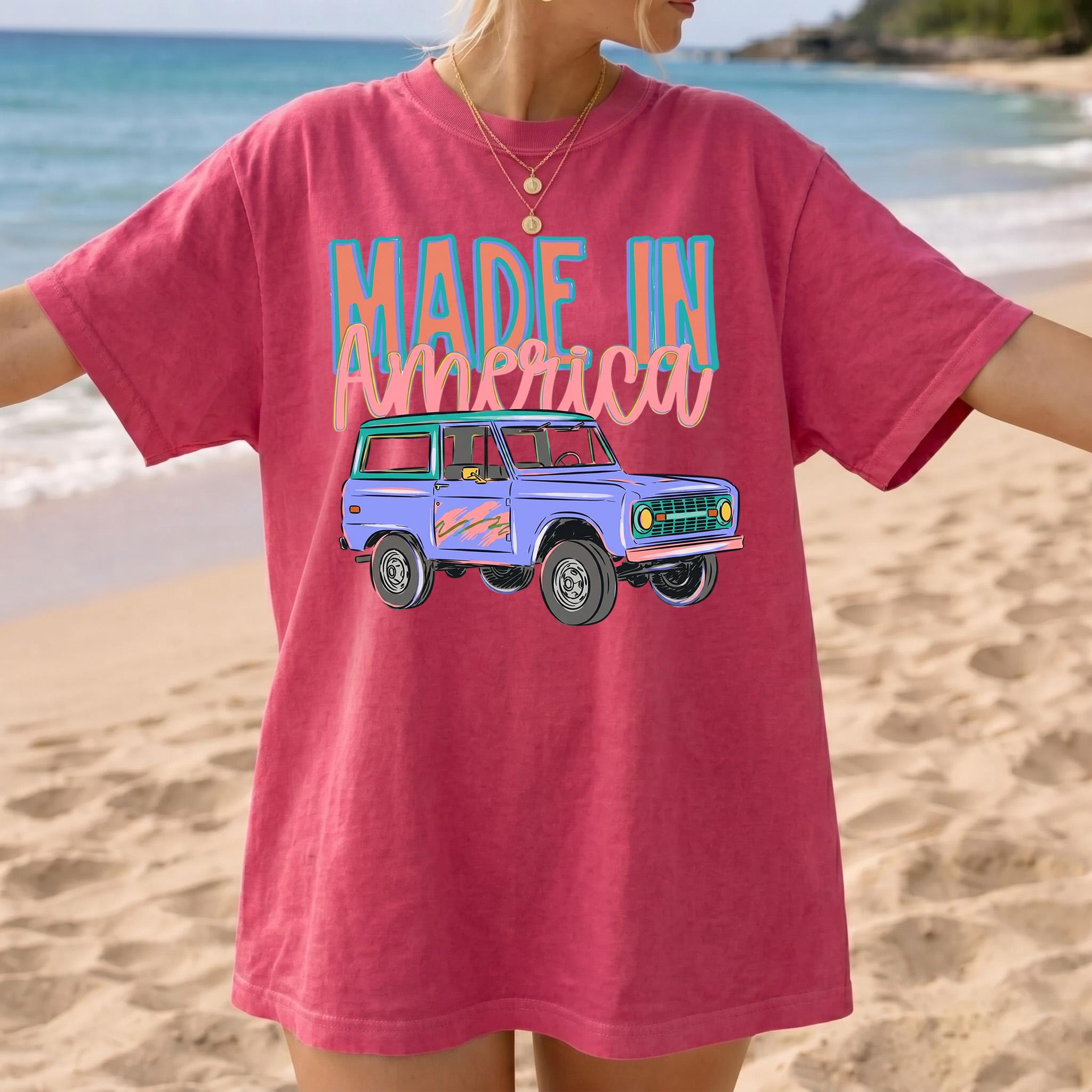 Vintage Off-Road Truck Graphic Tee, Unisex 90s Retro Streetwear Top, Baggy Garment-Dyed Cotton Shirt With Ribbed Crewneck