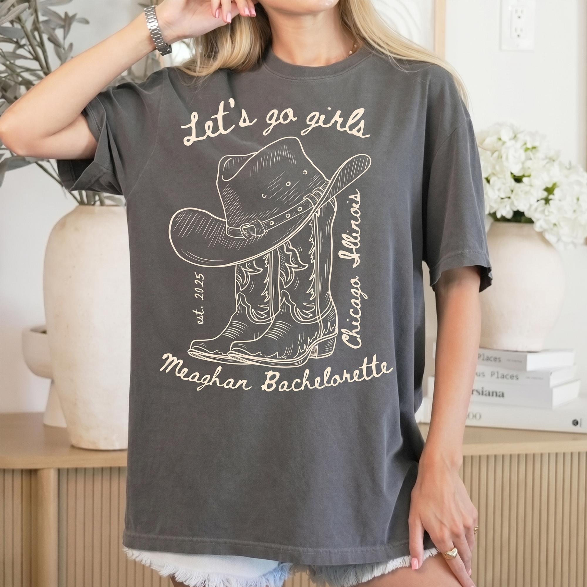 Personalized Let'S Go Girls T-Shirt Custom Bachelorette Matching Shirt For Women And Bridal Party Western Country Nashville Aesthetic Ivory Cotton Top Cowgirl Bride Tee Personalized Nashville Bach T-Shirts Country Bridal Squad