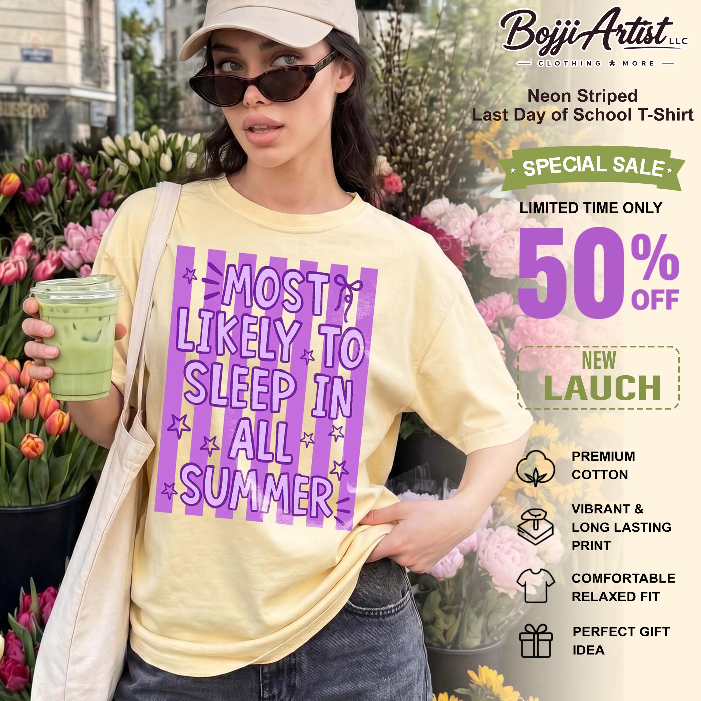 Bojjiartist Neon Striped Last Day Of School T-Shirt, Teacher Vacation Graphic Tee, Trendy Summer Top, School’S Out Gift For Teachers, Last Day Of School Matching Team Outfits