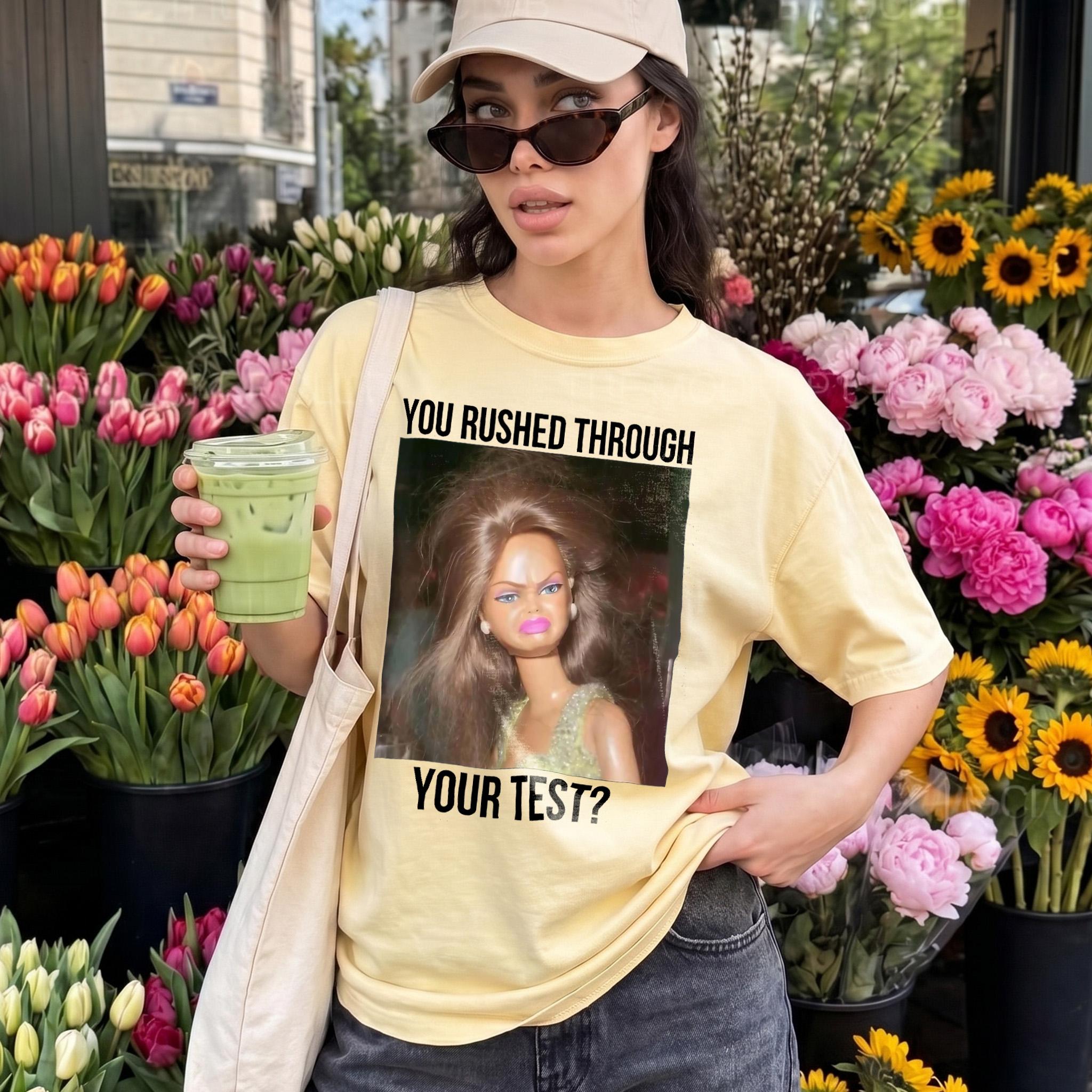 You Rushed Through Your Test Funny Meme Graphic T-Shirt For Women Testing Day Teacher Tee Y2k Aesthetic Sarcastic Gen Z Humor Pastel Yellow Cotton Blend Relatable School Humor Disheveled Doll Vintage Style Short Sleeve Casual Streetwear Tee