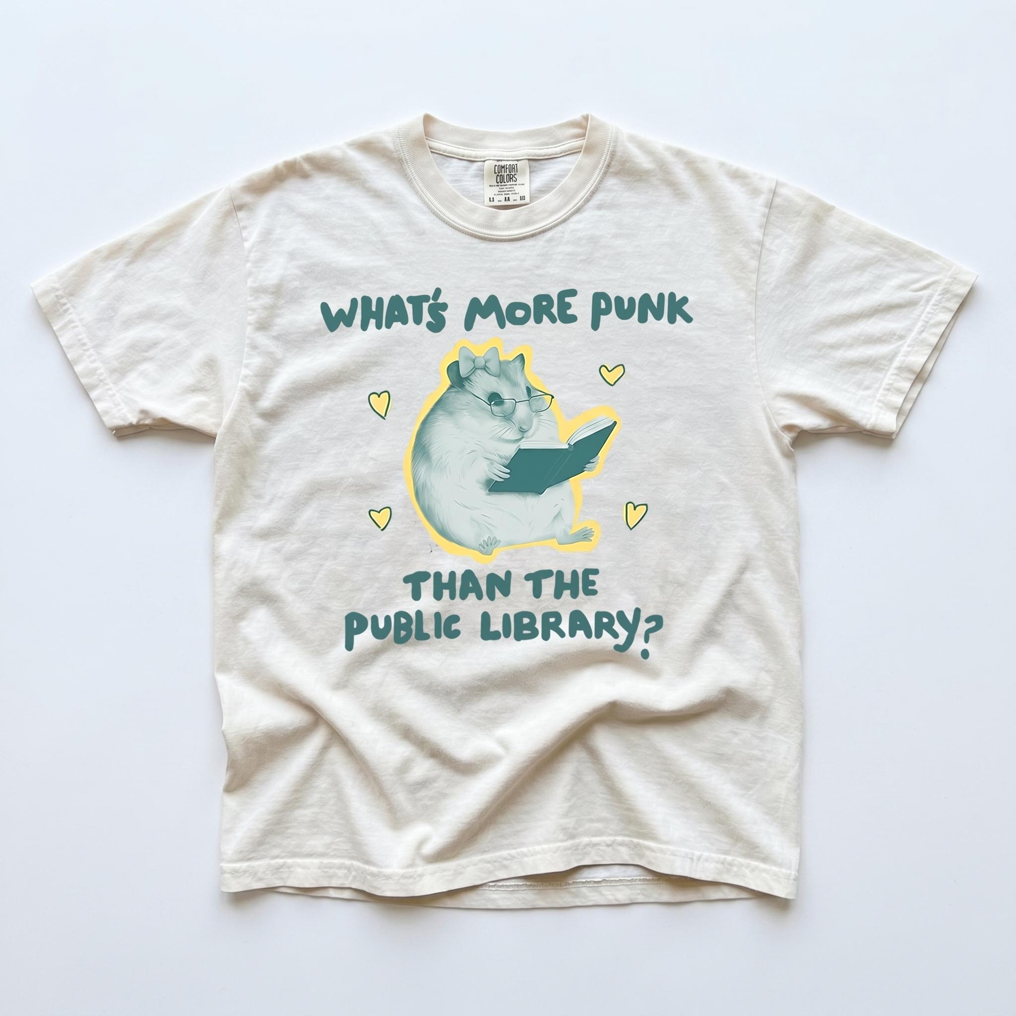 Women'S Mustard Yellow Heavyweight Cotton Oversized Graphic T-Shirt - Punk Public Library Meme Design, Vintage Quirky Bookish Aesthetic, For Book Lovers