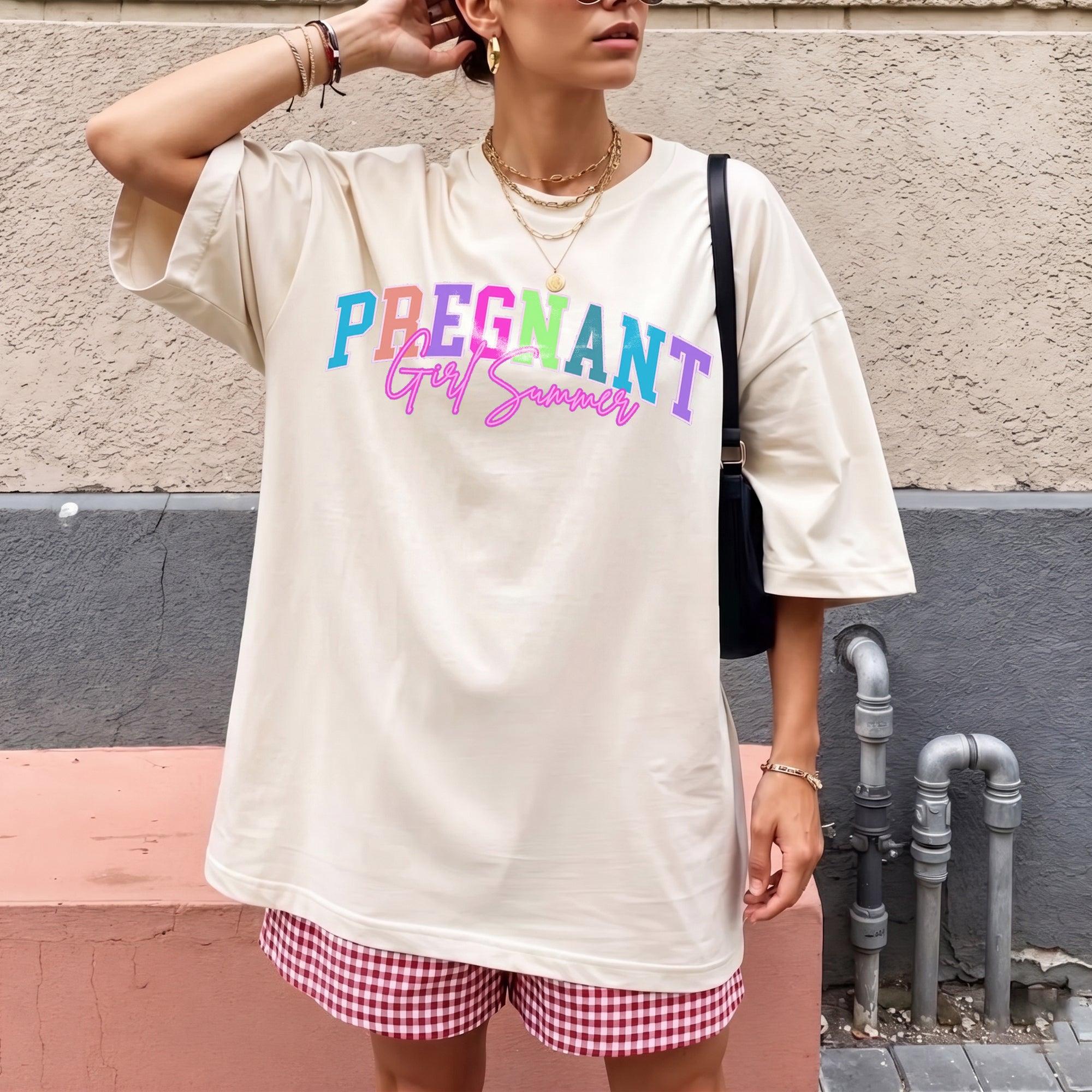 Pregnant Girl Summer Shirt Graphic Tee For First Time Mom Preppy Retro Y2k Style Purple Cotton Blend Top Pregnant Wife Gift Baby Announcement Apparel Mothers Day Present Cute Maternity Casual Loose Fit Summer Clothes