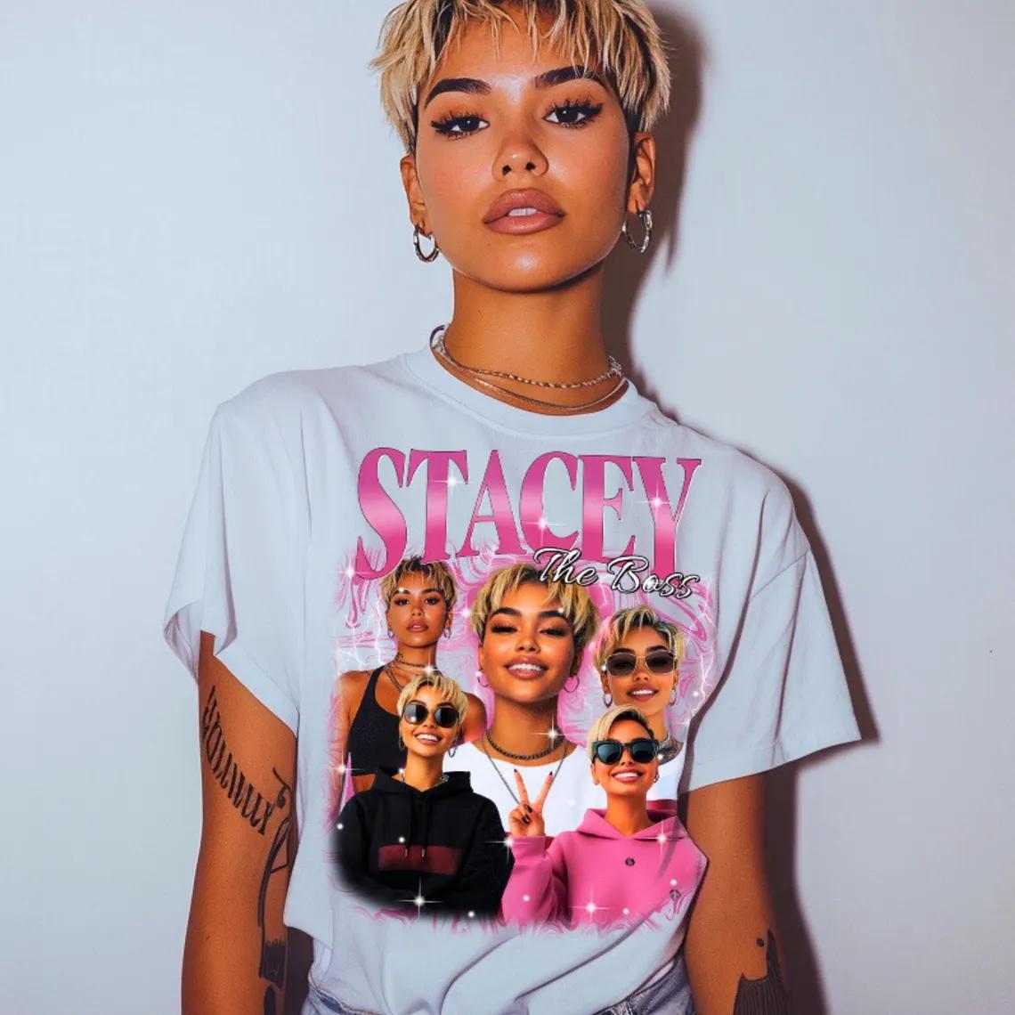 Custom Bootleg T-Shirt, Personalized 90s Rap Tee, Custom Photo Collage Shirt, Y2k Pink Lightning Graphic Tee, Oversized Vintage Girlfriend Tee, Retro Streetwear Top, Custom Name And Text Clothing
