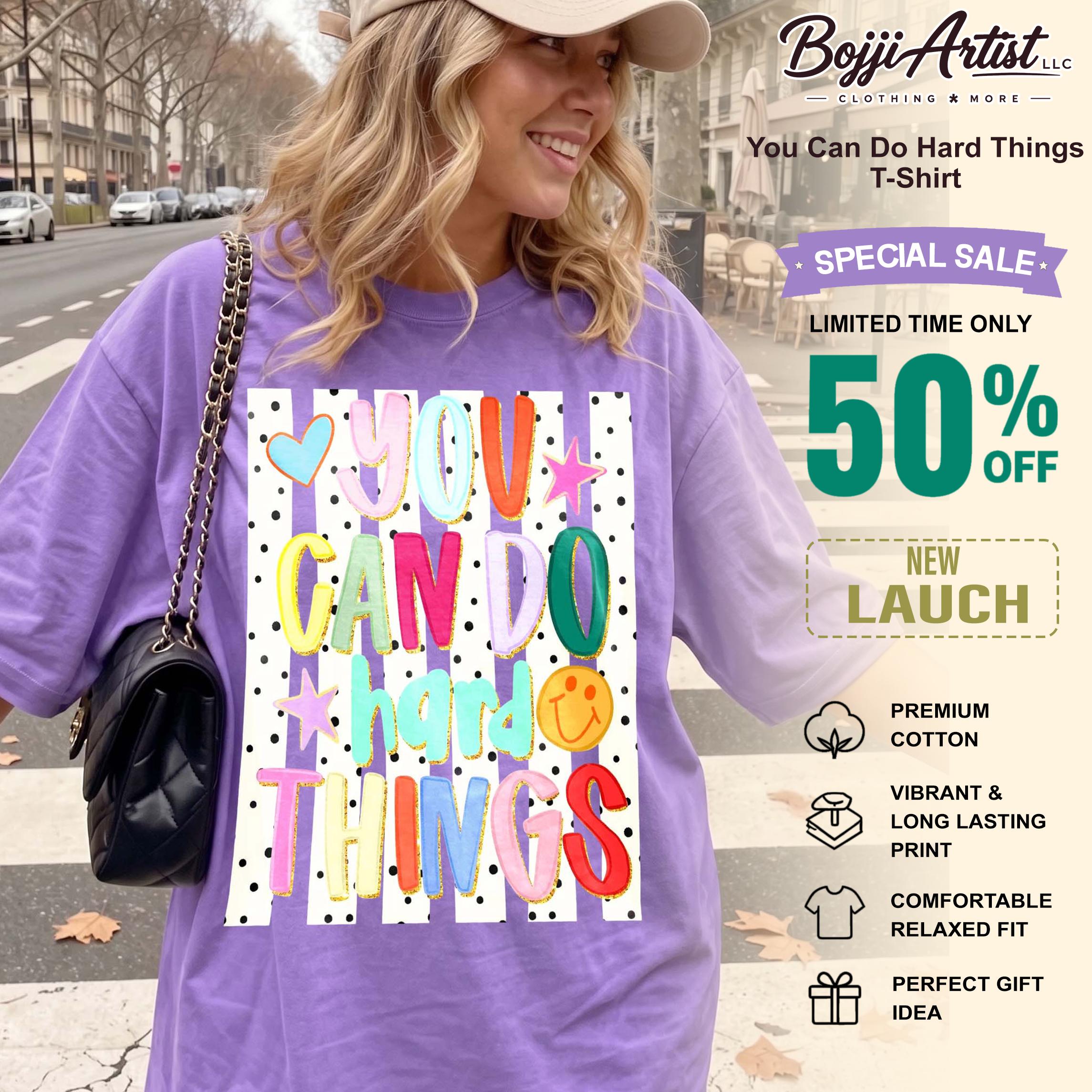 Bojjiartist You Can Do Hard Things T-Shirt, Positive Mental Health Awareness Tee, Minimalist Education Graphic Shirt, Cute Hand Drawn Aesthetic Teacher Gift, Inspirational Classroom Outfit