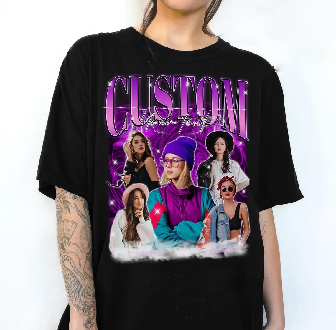Custom Bootleg T-Shirt, Y2k Chrome Graphic Tee, Personalized 90s Rap Tee, Custom Photo Collage Shirt, Vintage Girlfriend Shirt, Oversized Boyfriend Fit Apparel, Shirt With Girlfriends Image