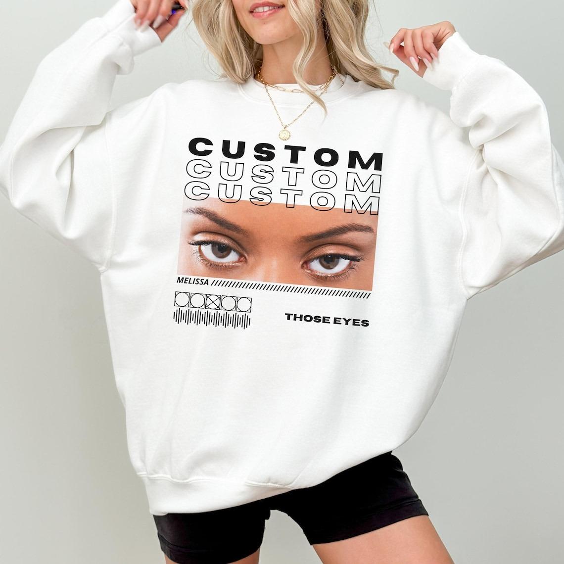 Custom Photo T-Shirt, Personalized Streetwear Graphic Tee, Custom Eyes Picture Shirt, Custom Name And Date Apparel, Oversized Boyfriend Fit Top, Trendy Couple Gift Idea