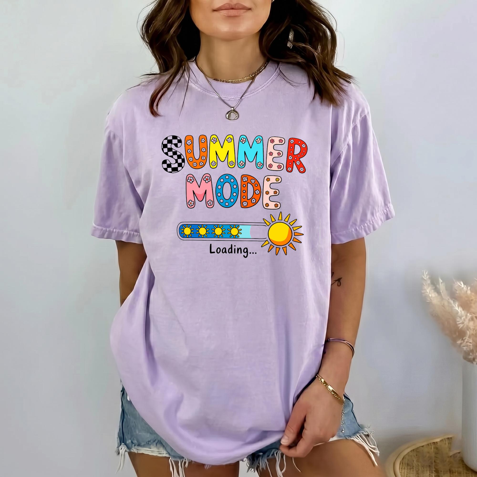 Summer Mode Loading Graphic Oversized T-Shirt For Women Retro Groovy Y2k Aesthetic Streetwear Outfits Pastel Yellow Lightweight Cotton Crew Neck Top Colorful Bubble Letters Print Cute Vacation