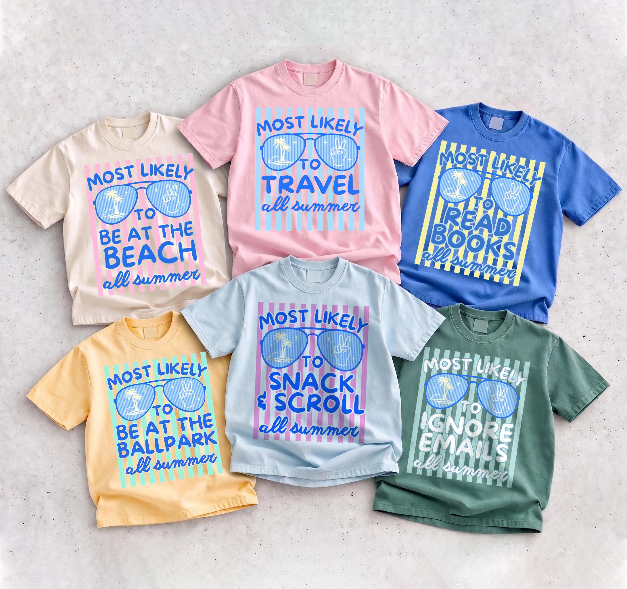 Most Likely To Be At The Ballpark All Summer Graphic T-Shirt Last Day Of School Teacher Tee Preppy Retro Casual Light Yellow Cotton Tee Baseball Mom Summer Sports Fan Apparel Trendy Vacation Top Oversized Game Day Shirt Trendy Streetwear Top