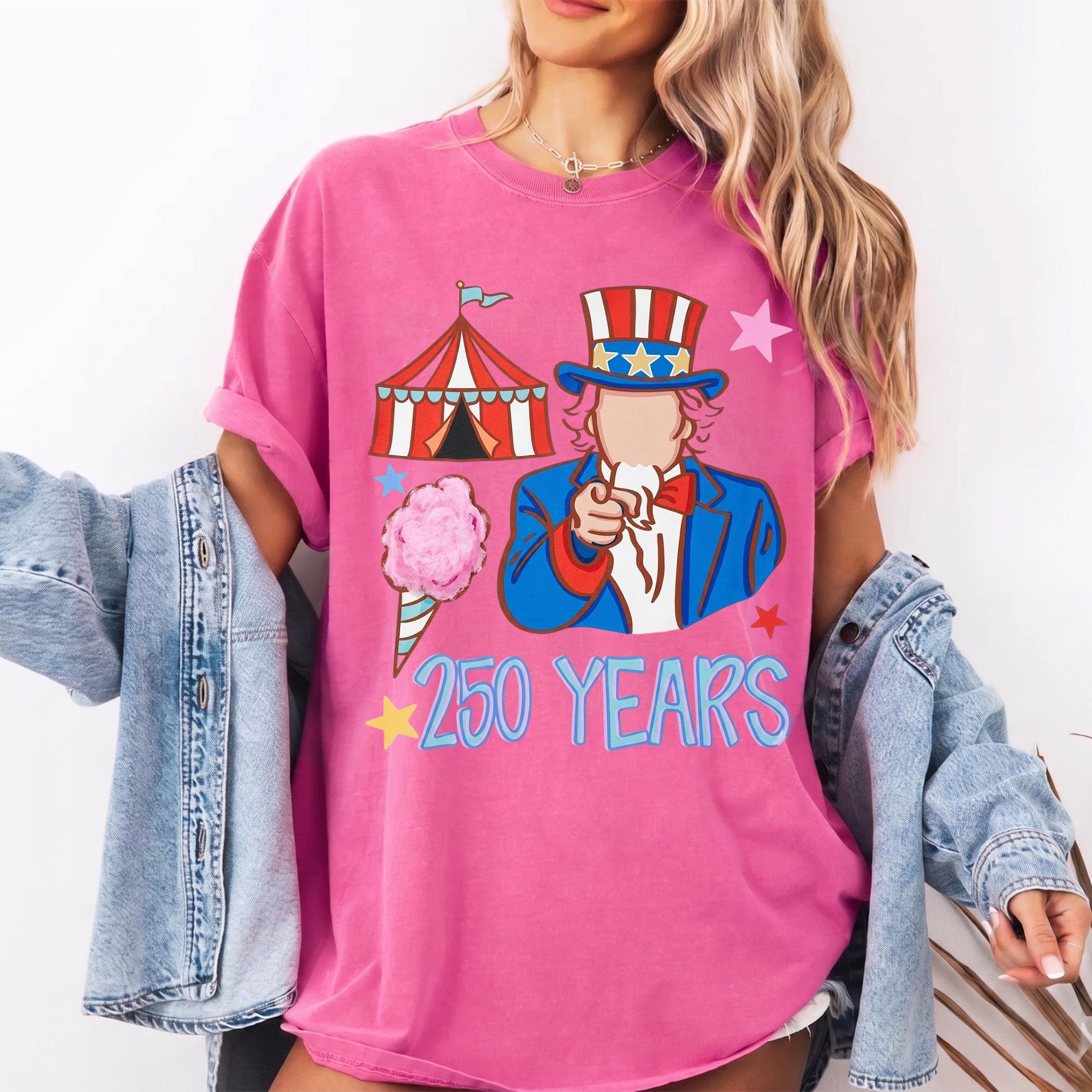 Vintage Uncle Sam Patriotic 4th Of July Graphic T-Shirt America 250 Years Semiquincentennial Independence Day Oversized Tee Cute Usa Flag Star Retro Graphic Pink Shirt Women Top