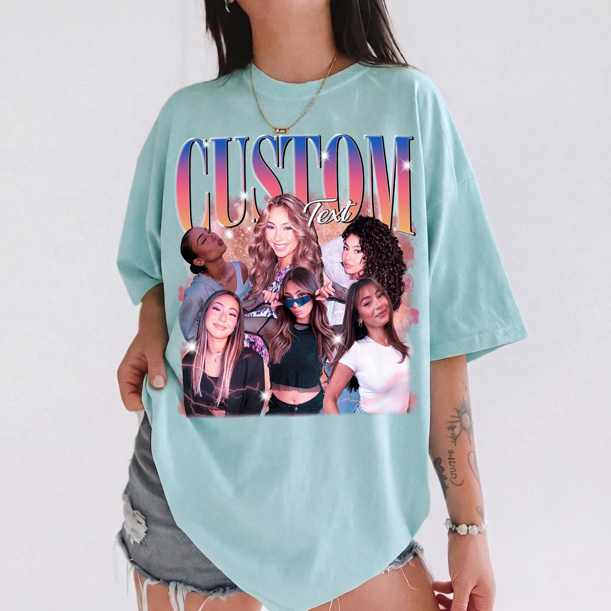 Custom Photo Graphic Oversized T-Shirt General Audience Y2k Retro Streetwear Aesthetic Cream Cotton Blend Vintage Bootleg Rap Tee Personalized Hip Hop Tribute Boyfriend Girlfriend Gift Top Fashion Graphic Clothing For Men And Women