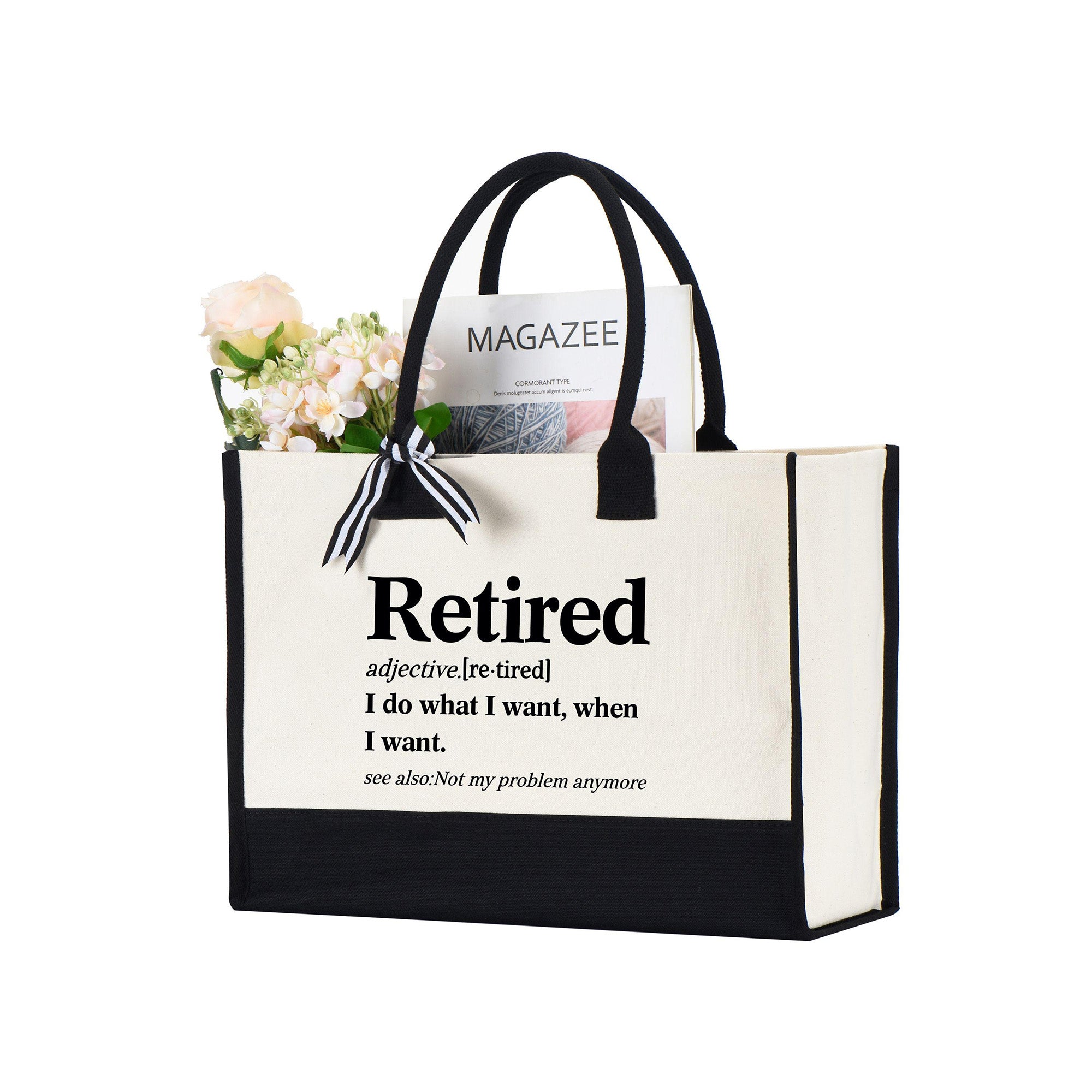 Funny Retirement Definition Dictionary Quote Cornered Tote Bag Cute Gift Bag For Women Coworker Leaving Job Minimalist Aesthetic Natural Canvas Happy Retired Life 2025 2026 Party