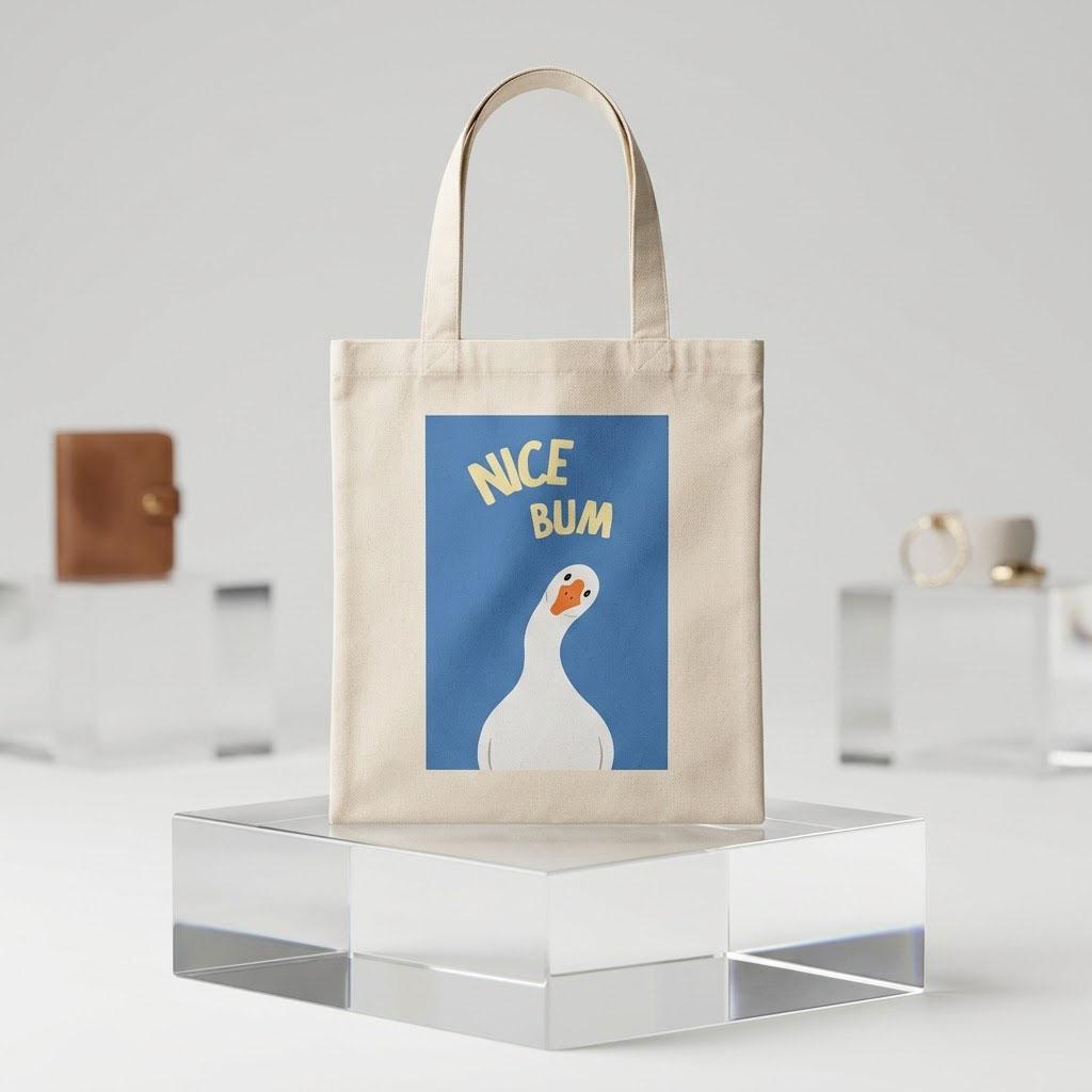 Funny Nice Bum Goose Canvas Tote Bag For Women And Teens Quirky Y2k Aesthetic Indie Natural Beige Cotton Reusable Eco-Friendly Grocery Shoulder Bag Casual Everyday Shopping Cute Animal Print Viral Tiktok Fashion