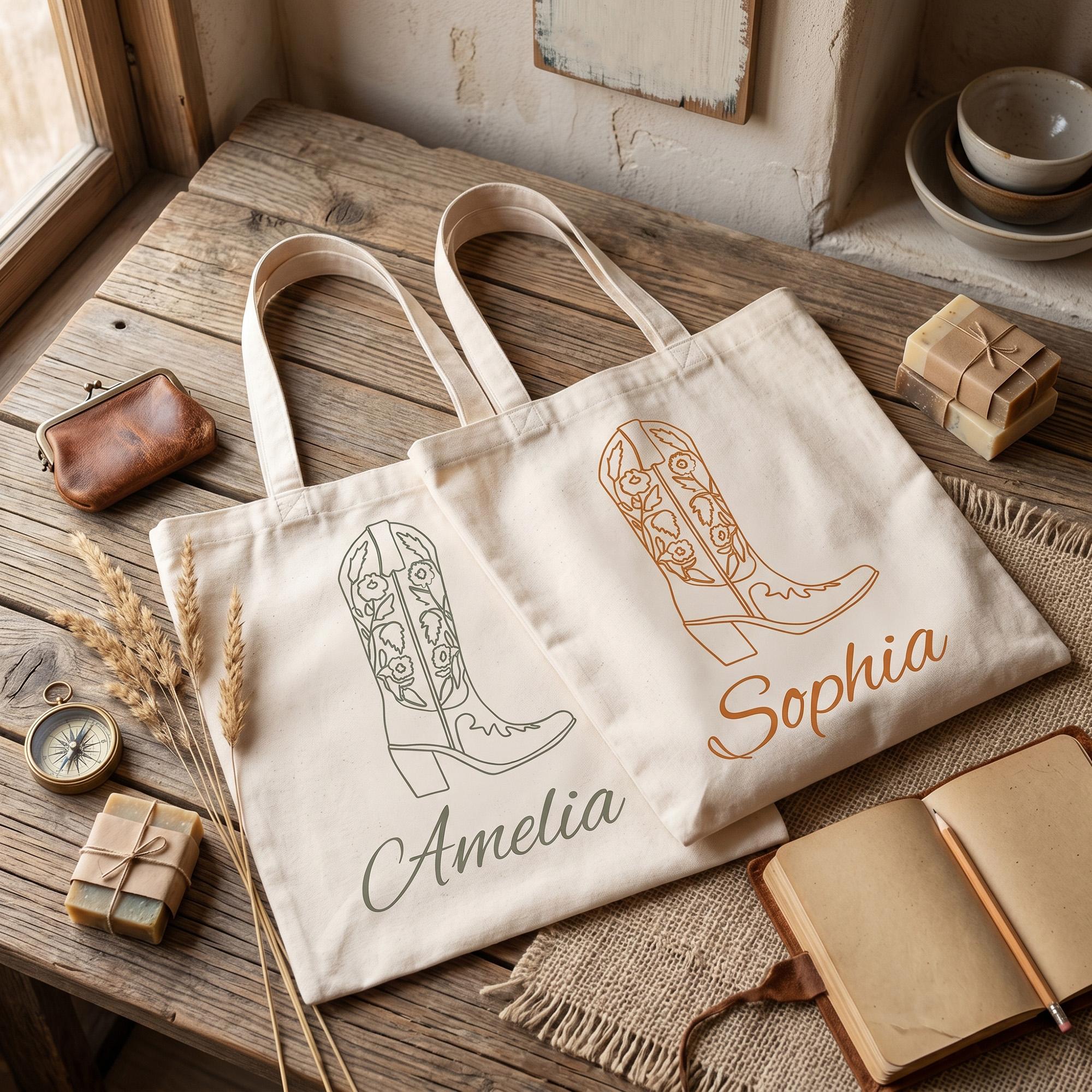 Personalized Western Bachelorette Tote Bag Reusable Canvas Welcome Bag For Bridesmaids Bride Aesthetic Coastal Cowgirl Party Favor Nashville Girls Trip Last Rodeo Custom Name Gift Hangover Kit Goodie Bag