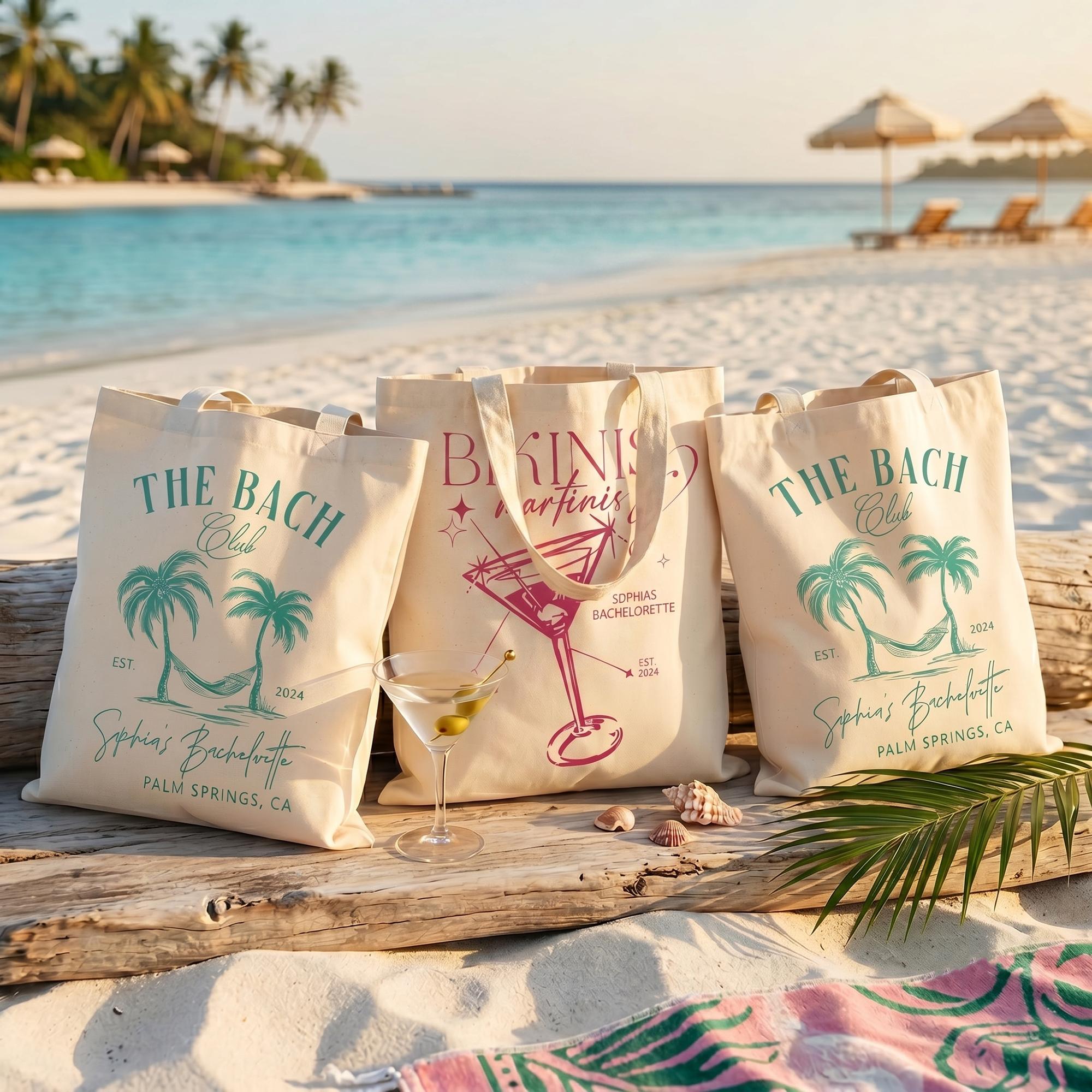 Custom Bachelorette Bag Canvas Tote Bag For Bride And Bridesmaids Girls Trip Tropical Desert Party Palm Springs Aesthetic Natural Cotton Canvas Beach Tote Bach Club Custom Gifts For Her Hawaii Getaway Swag Bag Large Capacity Bridal Favors