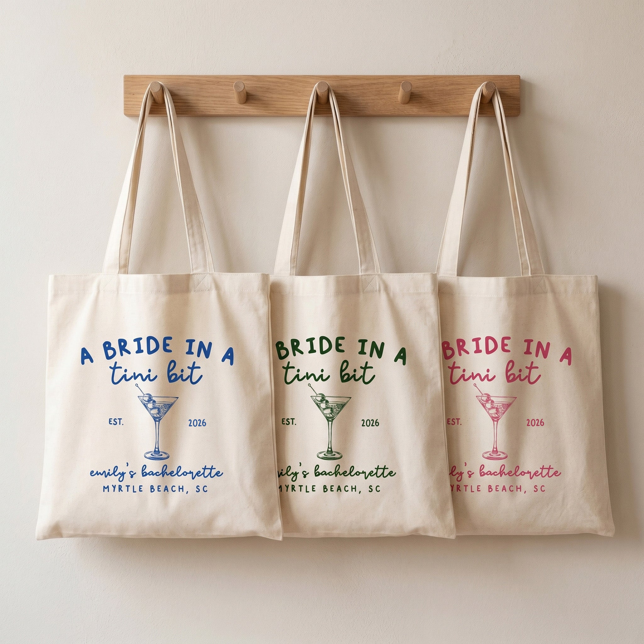 Personalized Bachelorette Party Canvas Tote Bag For Bride Squad And Bridesmaids Cocktail-Core Mob Wife Aesthetic Natural Cotton Canvas A Bride In A Tini Bit Martini Design Custom Wedding Favor Reusable Eco Friendly Gift Bag