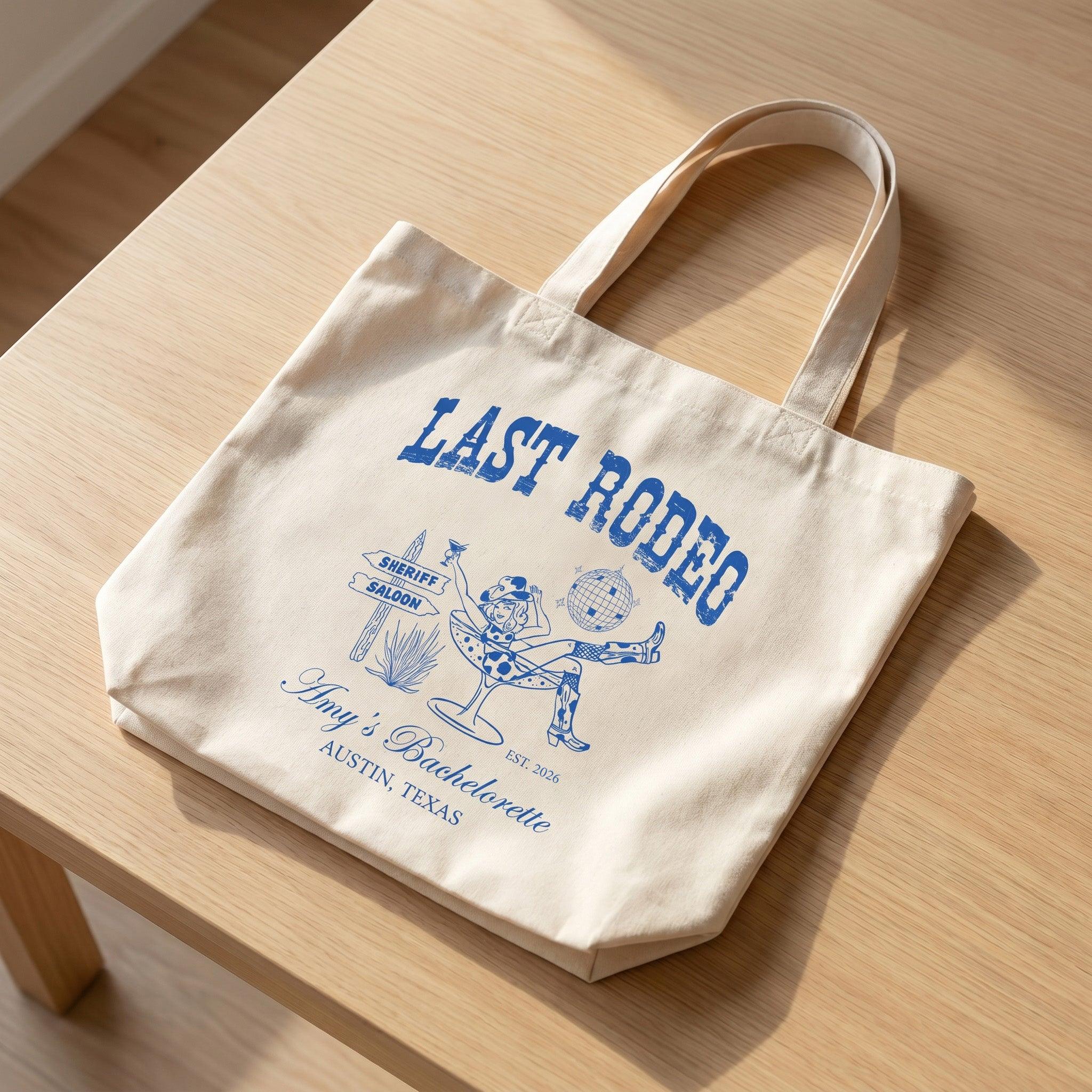 Coastal Cowgirl Bachelorette Canvas Tote Bag For Bridesmaids And Beach Bride Western Preppy Aesthetic Cream Blue Last Toast On The Coast Hangover Kit Gift Bag Custom Bridesmaid Favor Girls Trip Reusable Beach Tote (Copy)