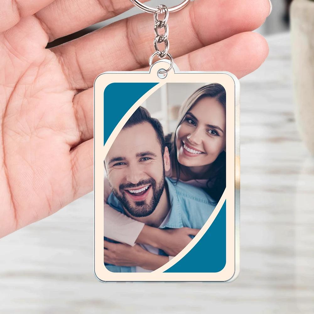 Personalized Acrylic Couple Photo & Name Game Card Keychain - Custom Love You More Reverse Keyring, Romantic Anniversary Keepsake For Boyfriend/Girlfriend, Fashion Accessory
