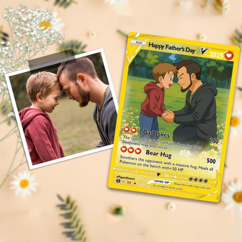 Personalized Anime Portrait Father'S Day Wallet Insert Gift For Dads And Husbands Nostalgic Geeky Cartoon Aesthetic Yellow Premium Print Turn Photo Into Stylized Portrait Unique Custom Keepsake Gift