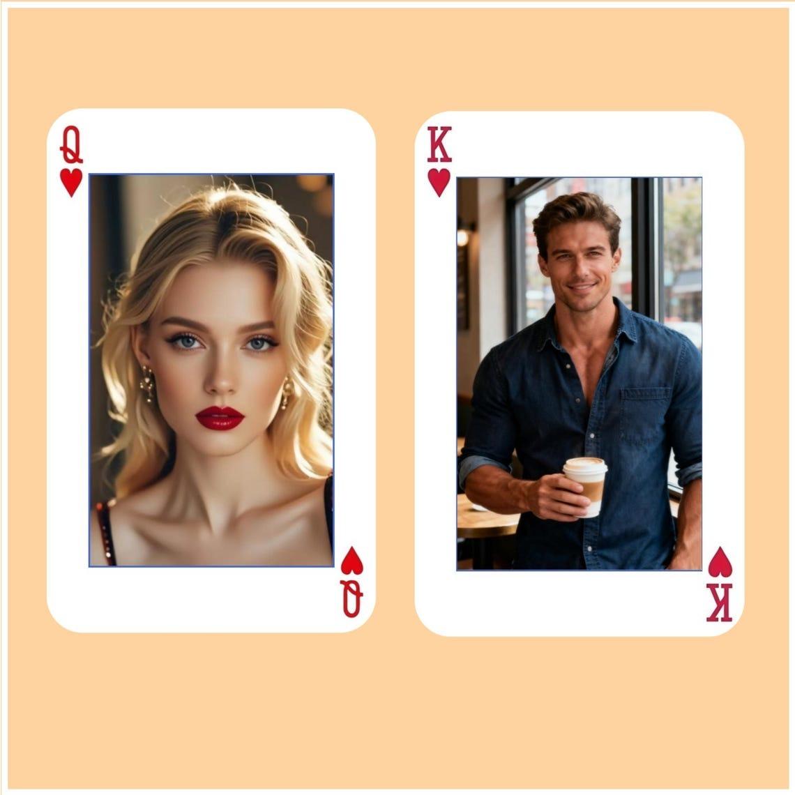 Custom Aluminum Credit-Size Photo Card - Full Print Glossy Finish, Lightweight Personalized King-Queen Of Hearts Playing Card Art, Couples Gifts, Romantic Anniversary Keepsake, His-Hers Office Wall Decor Plaque Set