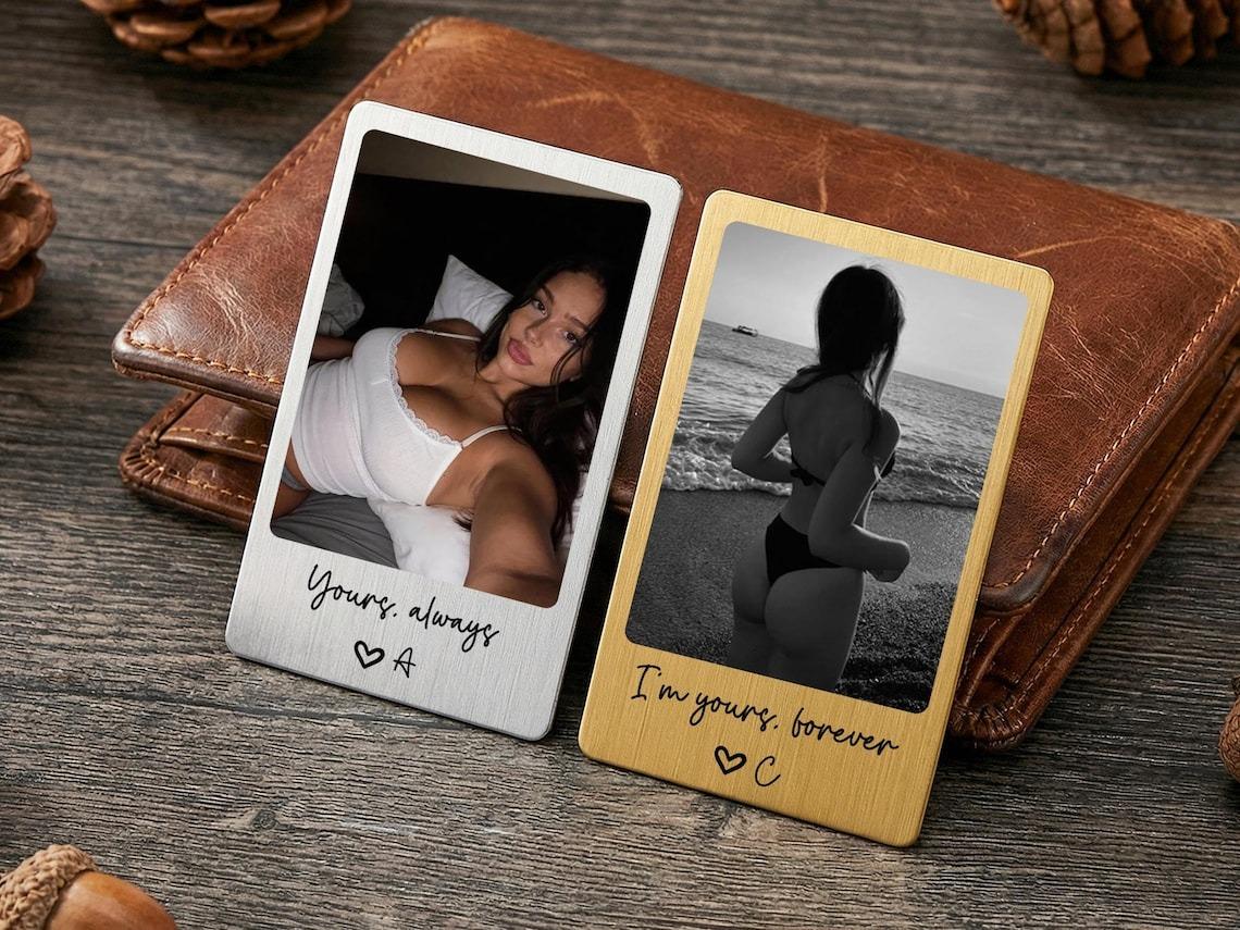 Custom Photo Instant Style Metal Wallet Insert Card, Personalized Anniversary Gift For Him Husband Boyfriend, Long Distance Relationship Pocket Keepsake, Engraved Gold Silver Love Note
