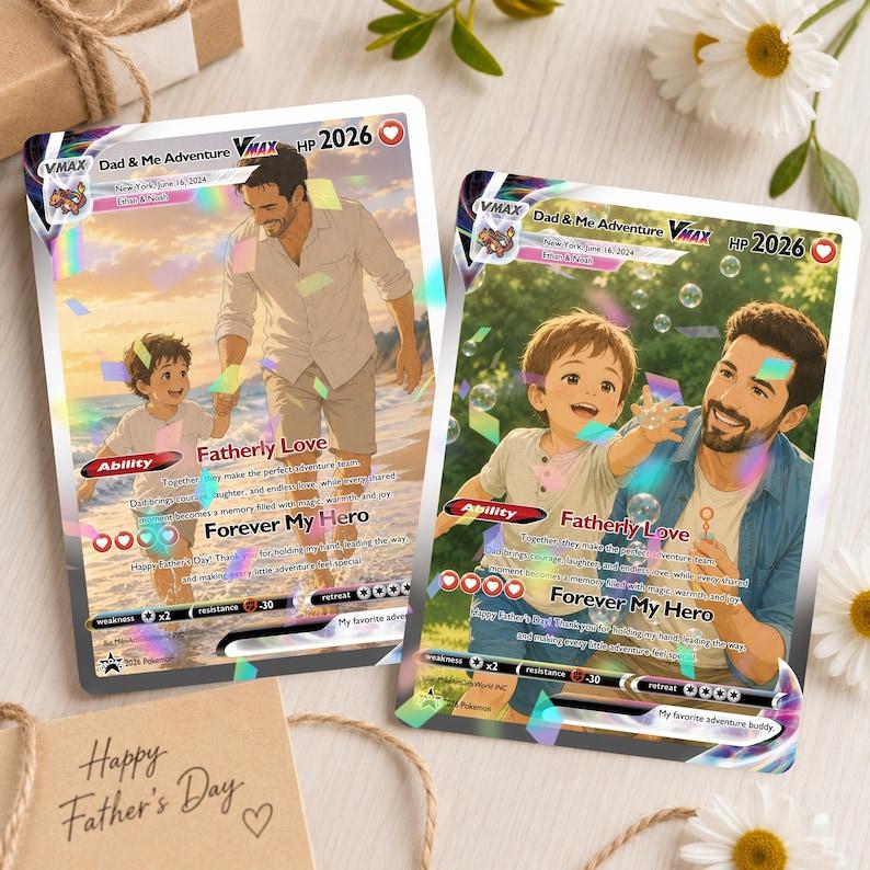 Personalized Monster Battle Style Metal Card Father’S Day Gift For Dad Custom Dad And Kids Anime Character Card Daddy Keepsake Gift Acrylic Card Gift For Fathers And Family Memories