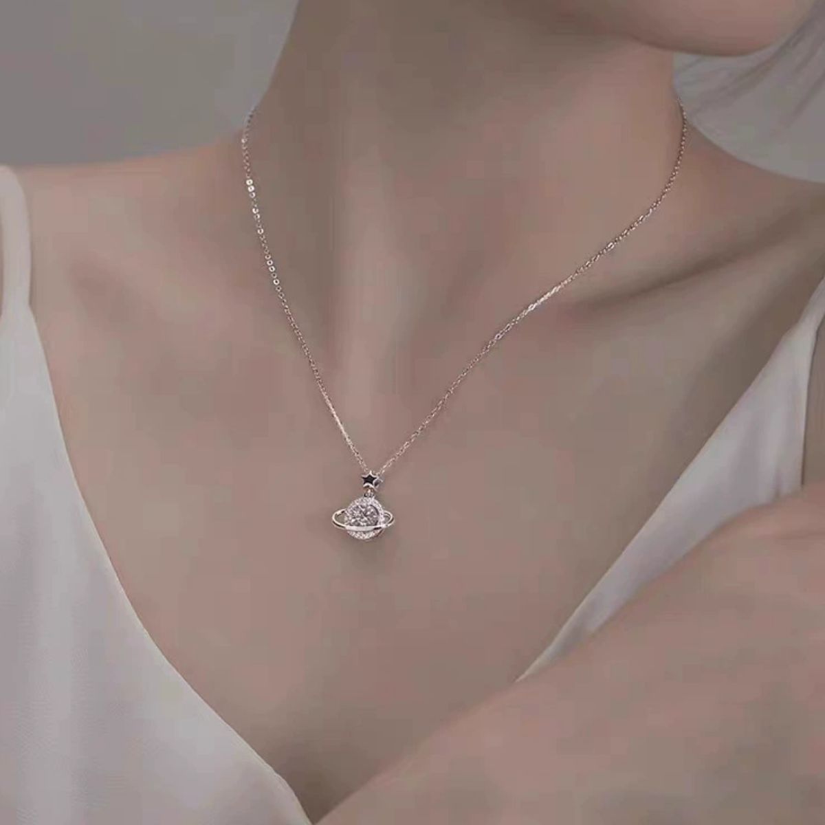 1 Carat 925 Sterling Silver Moissanite Planet Necklace