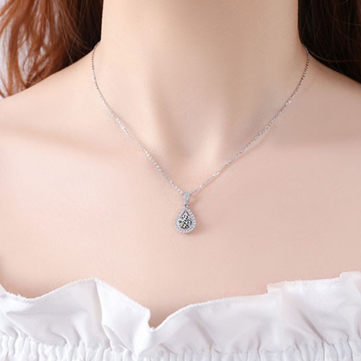 5 Carat 925 Sterling Silver Moissanite Teardrop Necklace