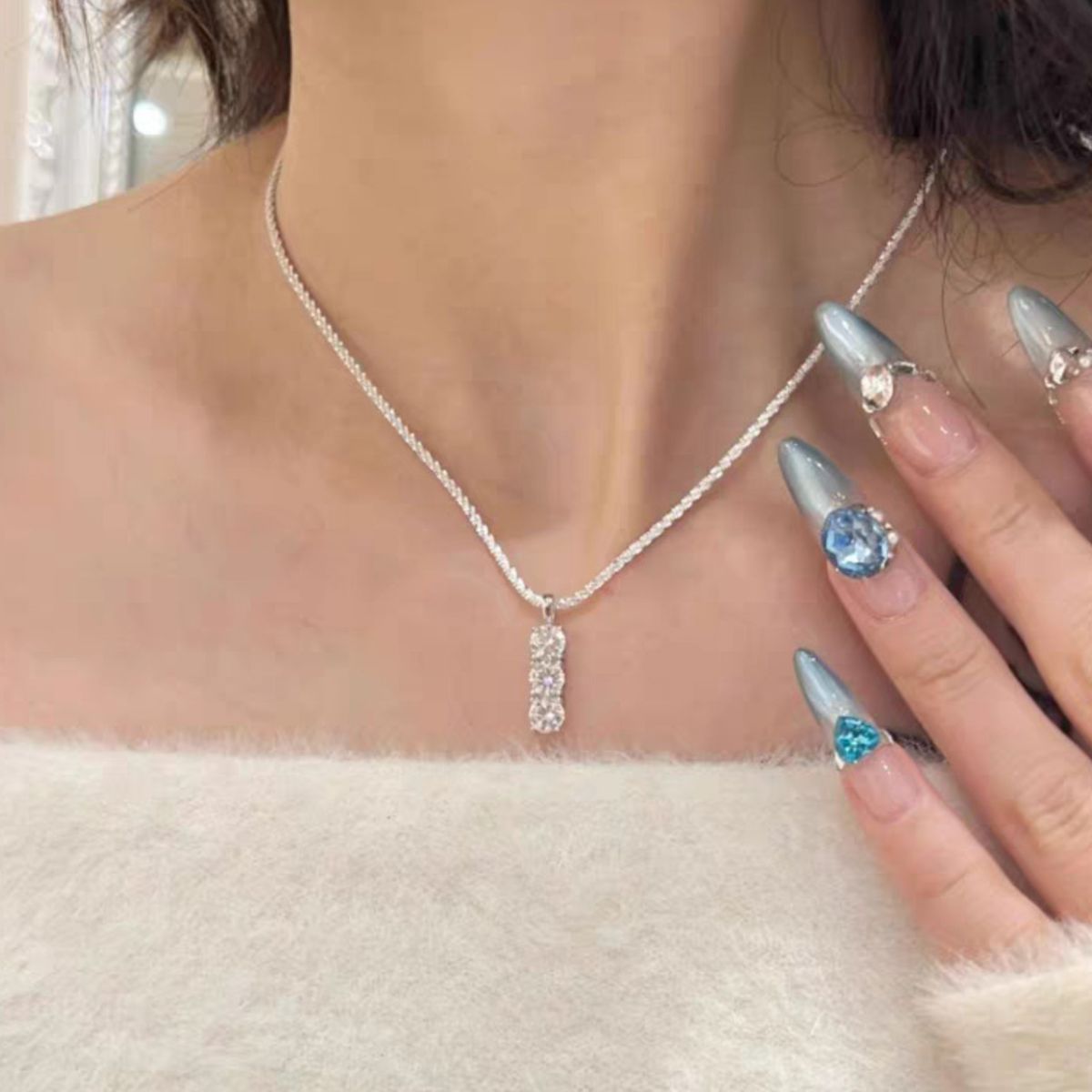 Moissanite 925 Sterling Silver Bar Necklace