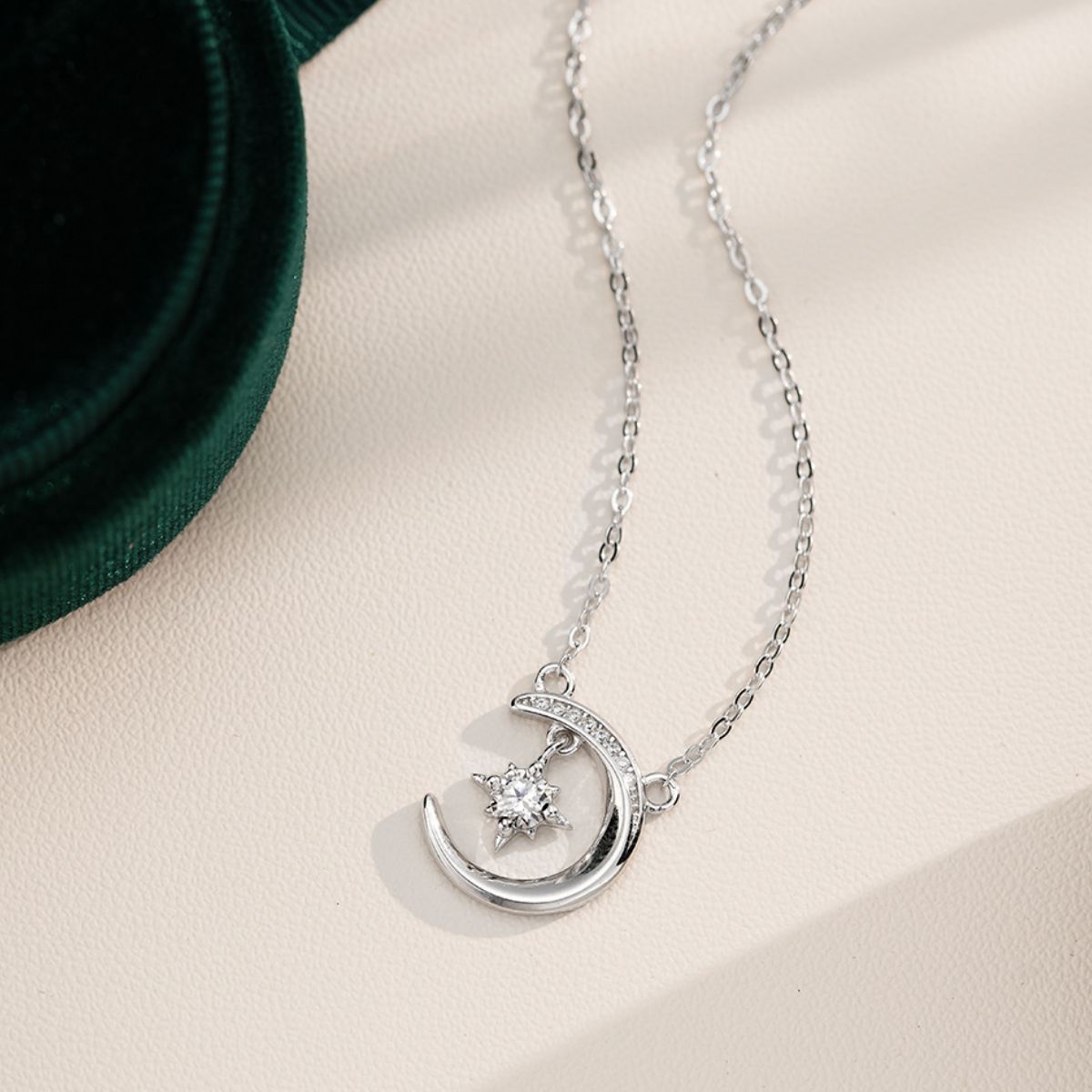 925 Sterling Silver Moissanite Star Moon Necklace