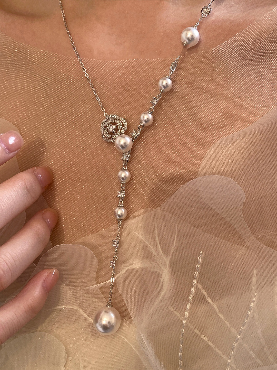 Pearl Flower Y-Necklace