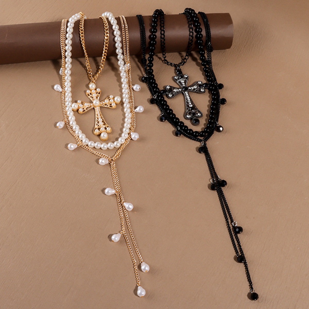Pearl Cross Pendant Necklace 3 Piece Set