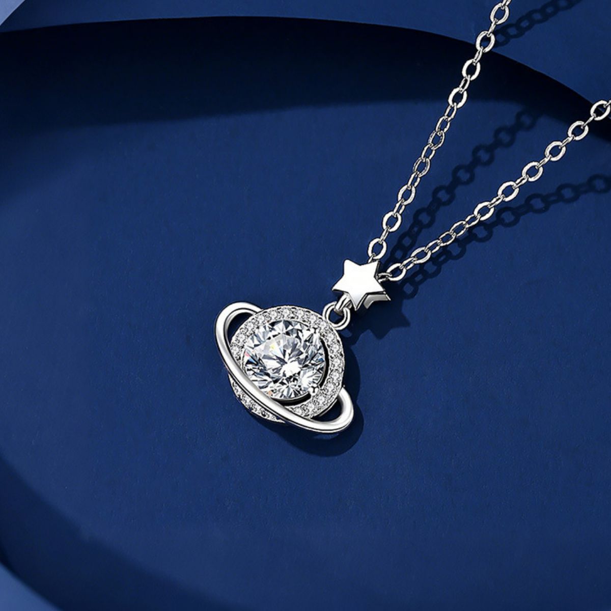 1 Carat 925 Sterling Silver Moissanite Planet Pendant Necklace