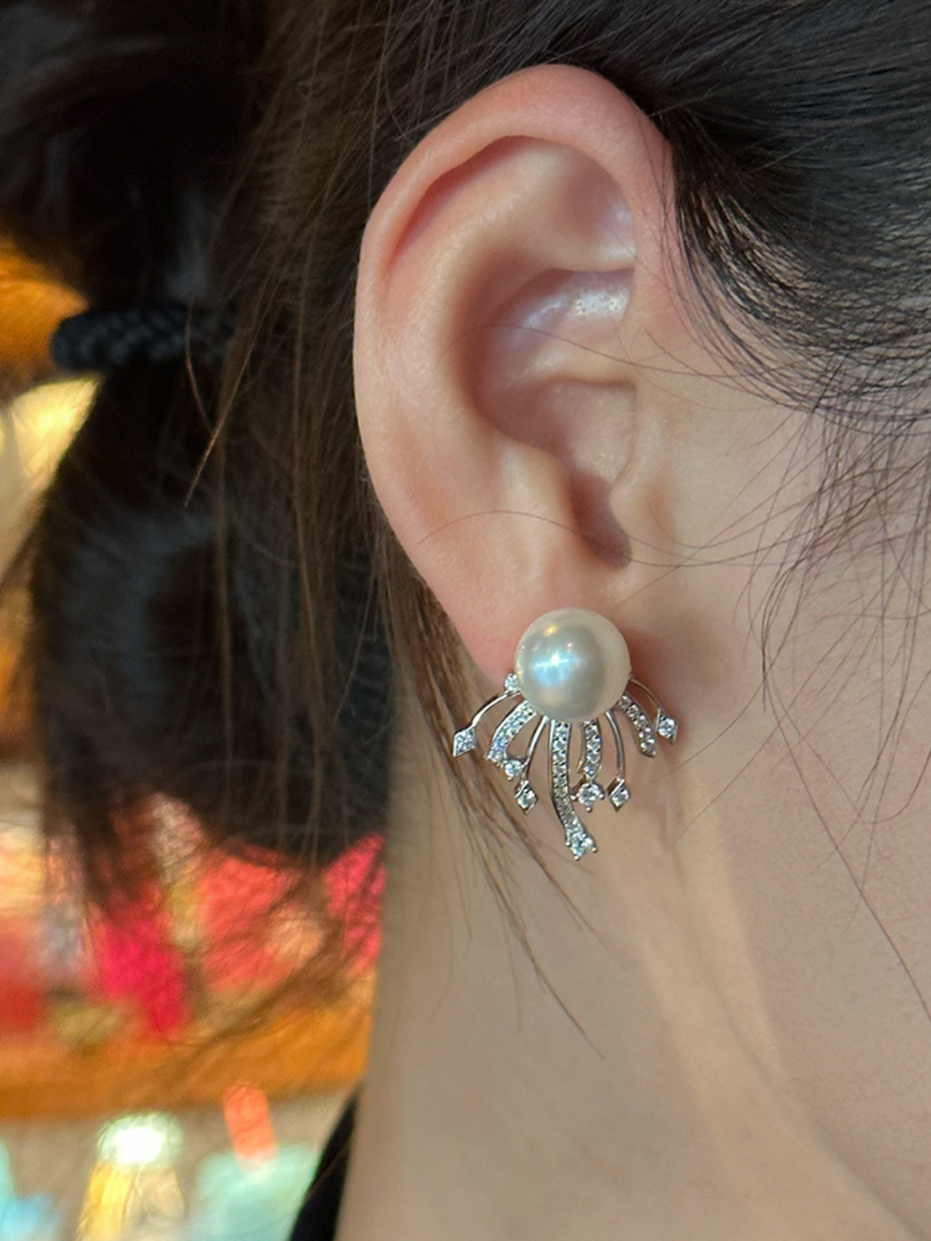 925 Sterling Silver Zircon Pearl Earrings