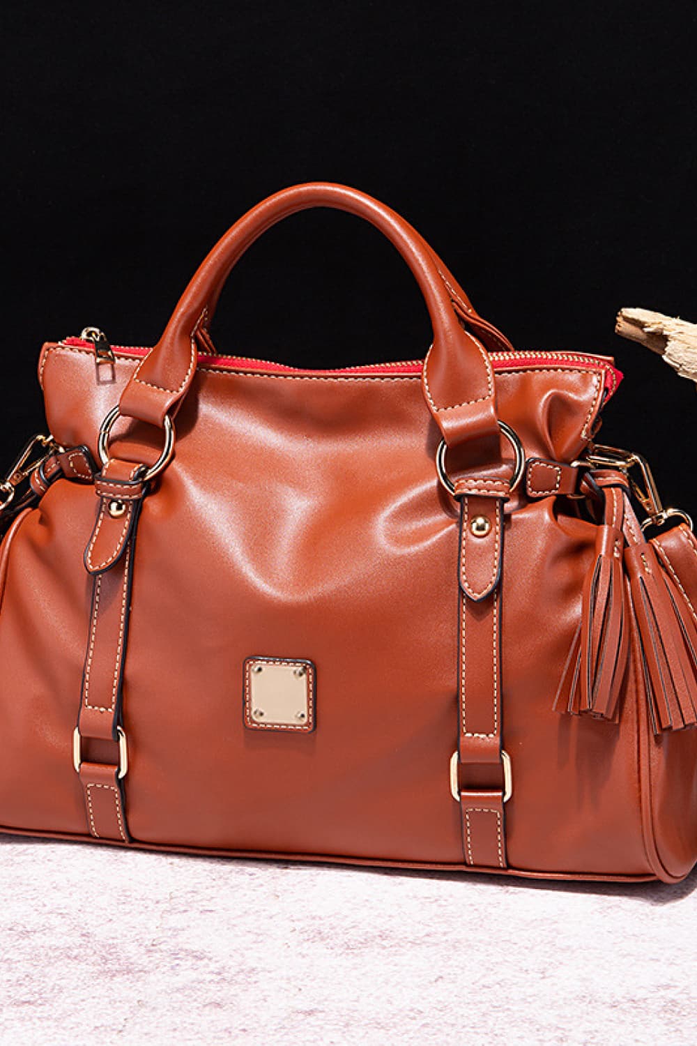 Pu Leather Handbag With Tassels