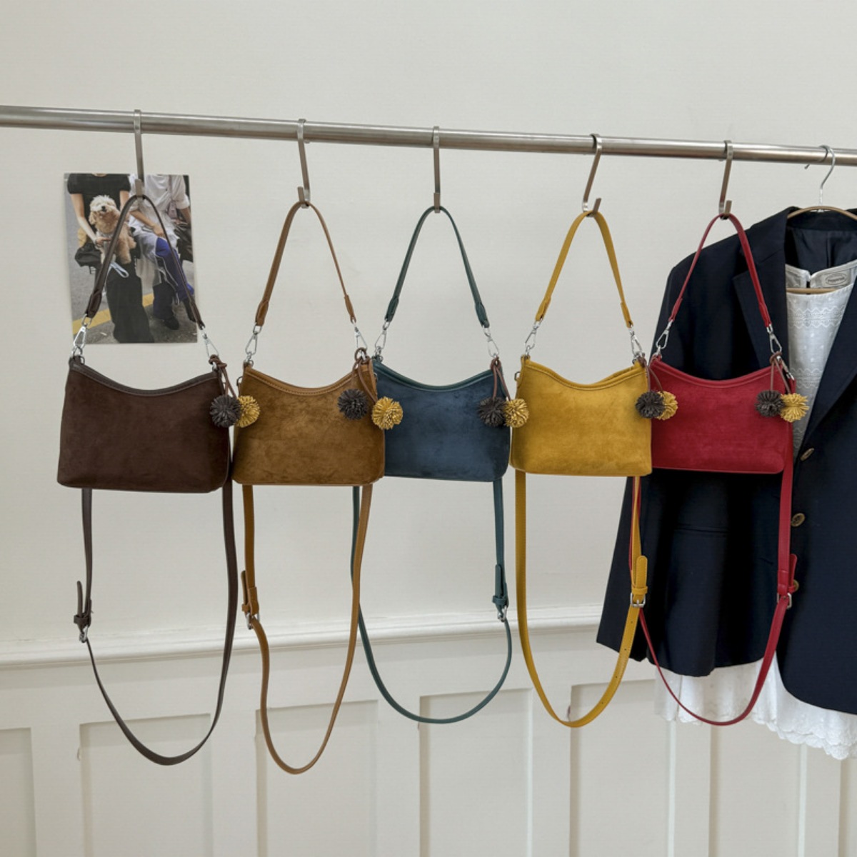 Suede Crossbody Bag With Adjustable Shoulder Strap