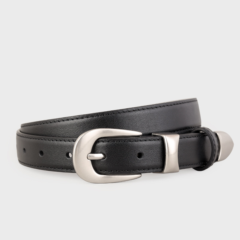 Classic Leather Belt With Silver Buckle