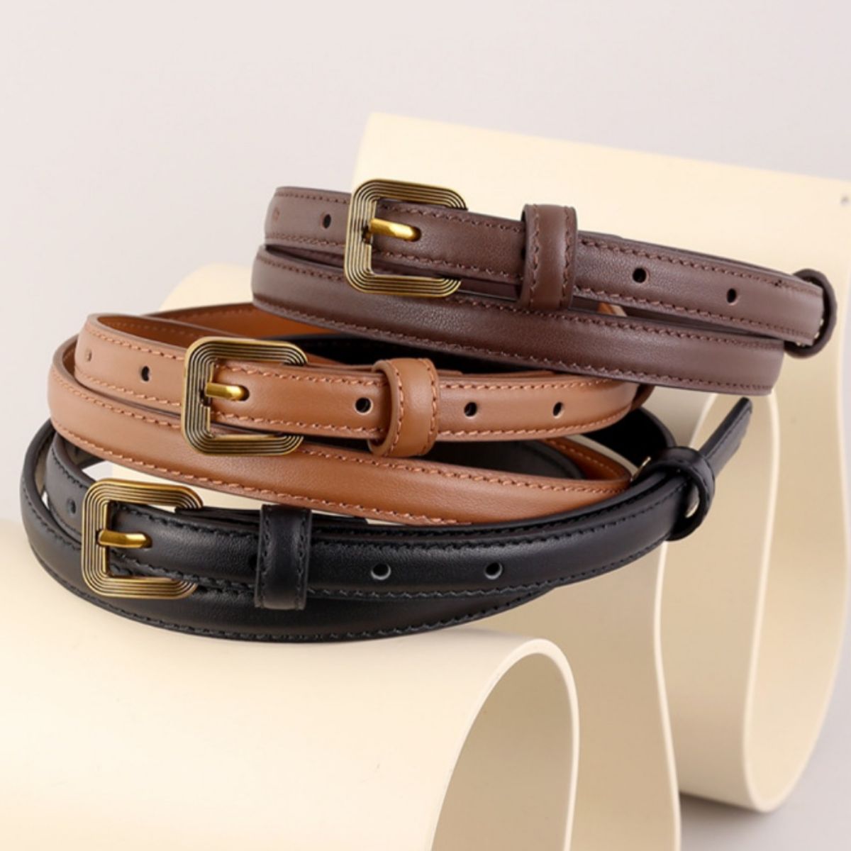 Leather Skinny Belt With Buckle