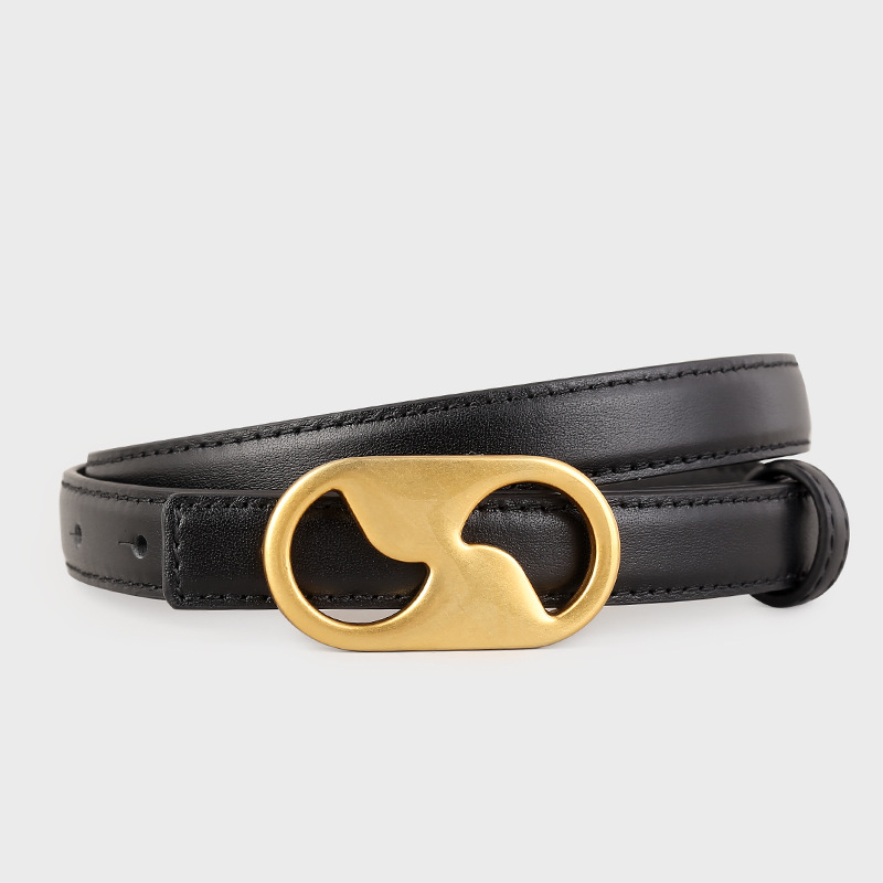 Leather Belt With Golden Buckle