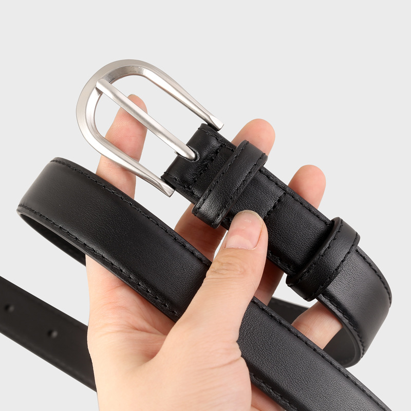 Classic Leather Belt With Silver Buckle