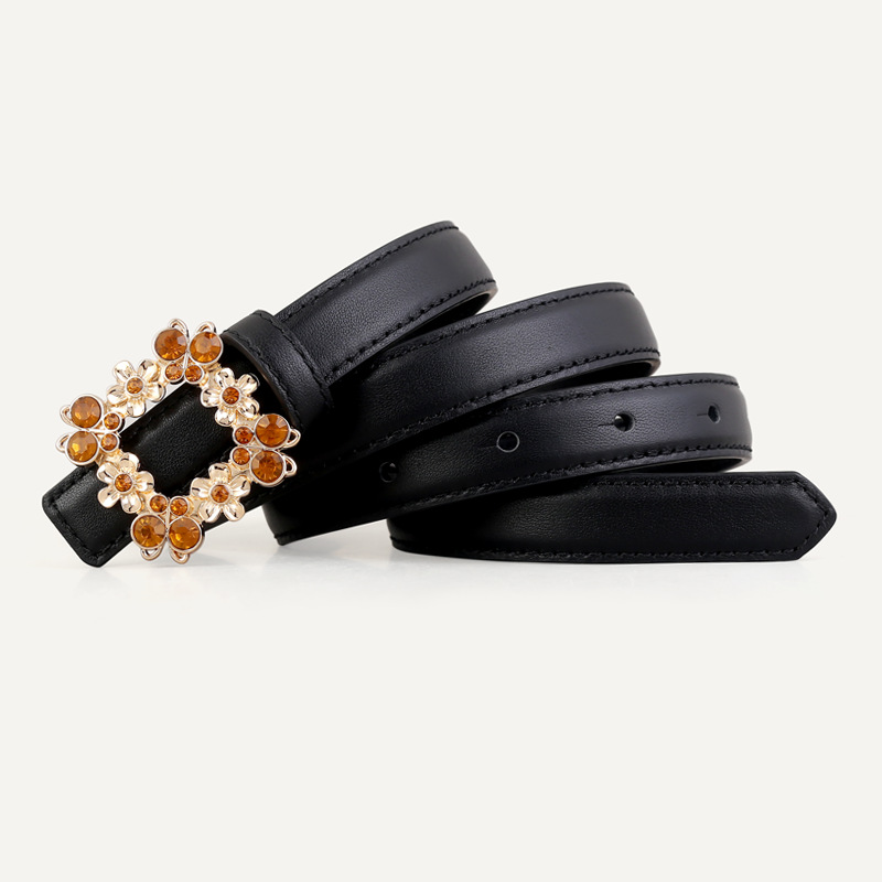 Rhinestone Buckle Leather Belt
