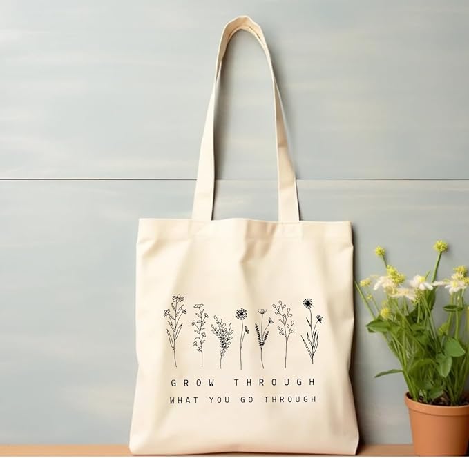 Grow Through Floral Cotton Tote Bags