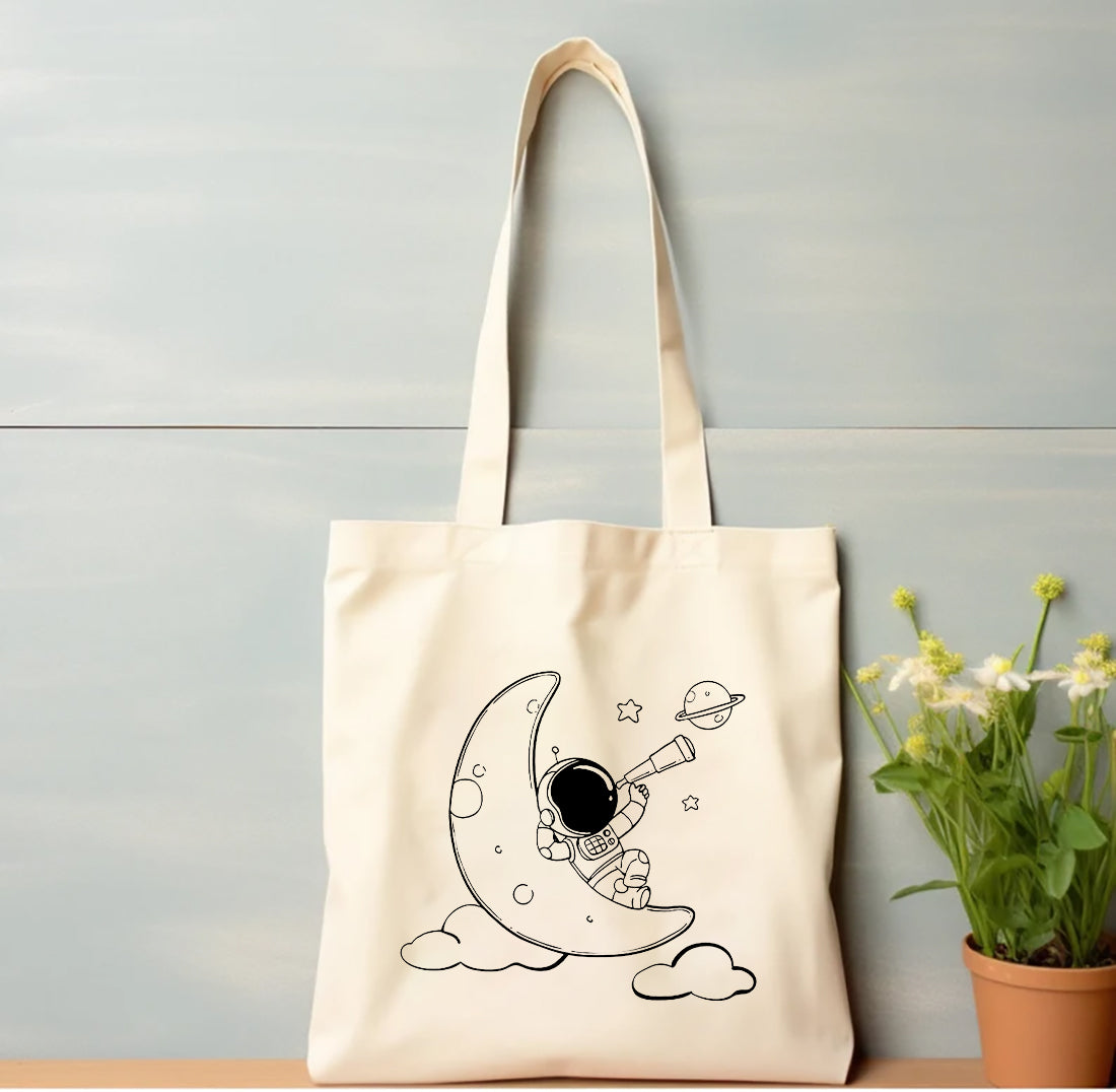 Nova Astronaut On Moon Cotton Tote Bags